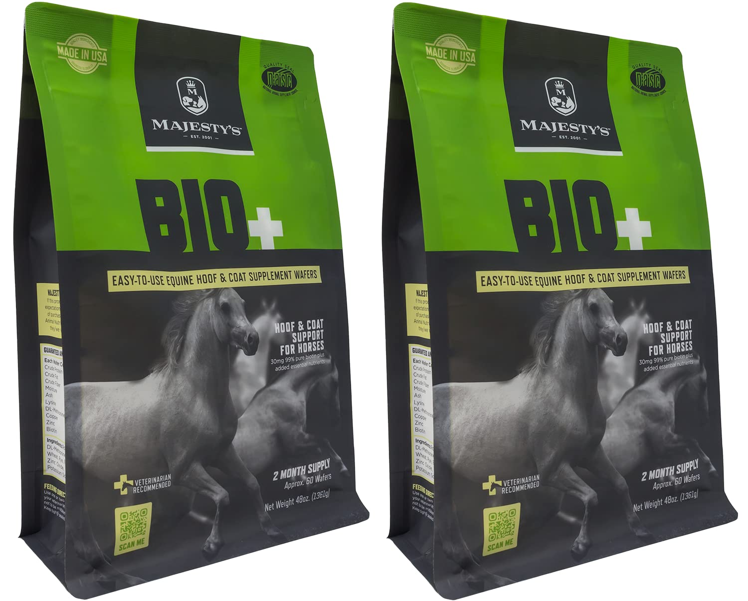 Majesty's BIO+ Biotin Wafers for Horses - Premium Hoof & Coat Supplement with Copper, Zinc, Lysine & Methionine (2 Pack, 120 Count) - Supports Healthy Hoof Growth & Shiny Coat for Show Horses & Performance Equines