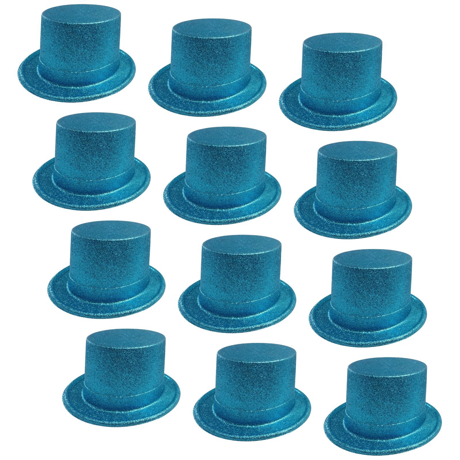 12 Pack Glitter Top Hats - Sky Blue Plastic Fancy Party Hats for Costumes, Dress Up, and Celebrations - Perfect for Halloween, New Year's Eve, and Themed Parties