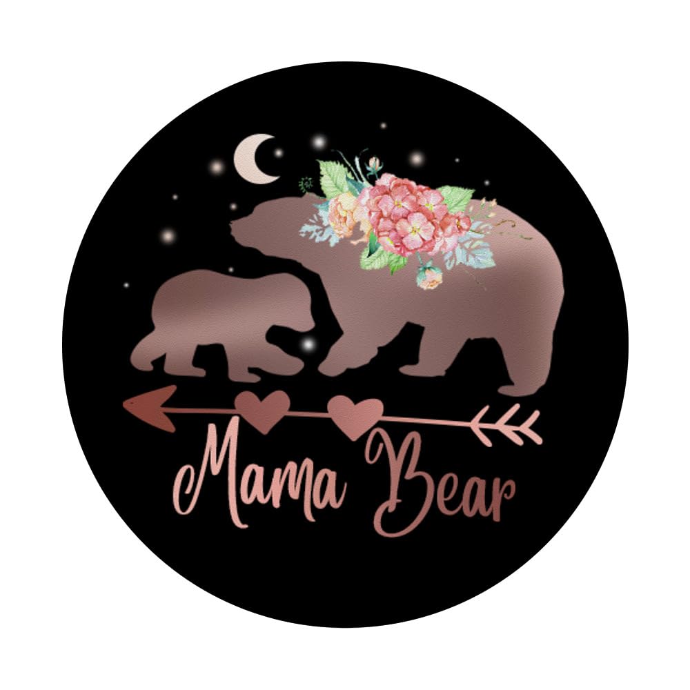 Rose Pink Mama Bear with One Cub Black PopSockets Standard PopGrip - Swappable Phone Grip & Stand for iPhone, Samsung & Smartphones - Perfect for Moms, Parenting & Family Photos