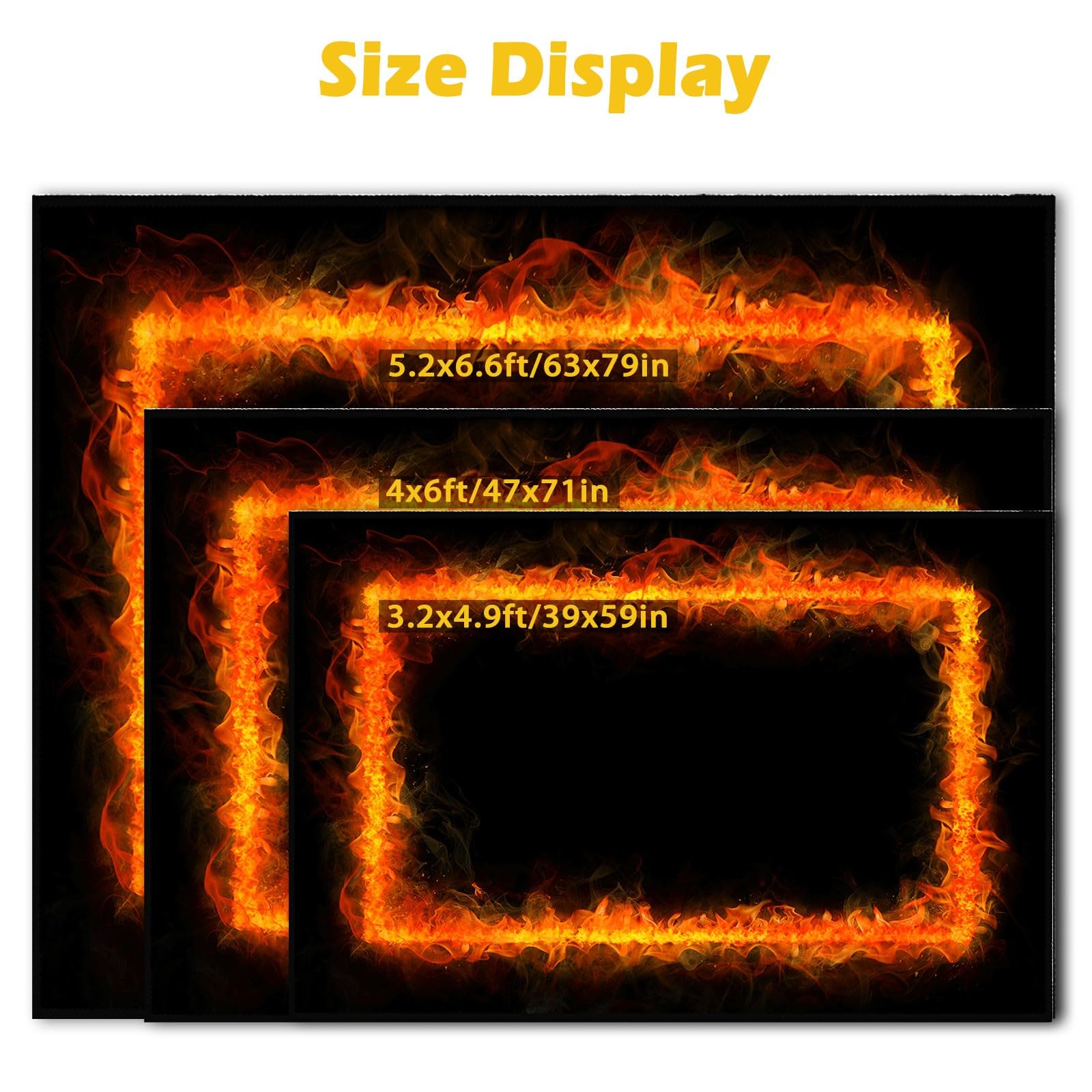 **5.2x6.6ft Drum Rug - Non-Slip Soundproof Drum Mat for Drum Set, 63x79in Electrical Drum Carpet with Flame Design - Perfect for Home Studios, Live Performances & Drum Practice (Red Flame)**