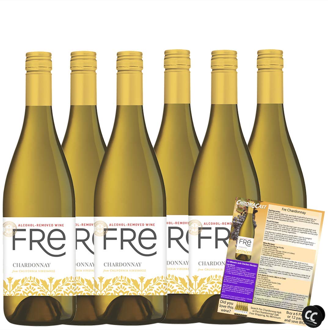 Premium Non-Alcoholic Chardonnay White Wine Gift Set - 6 Pack (750ML Bottles) with Chromecast Phone Grip, Wine Pairing Guide & Recipes | Perfect for Sober Celebrations, Dinner Parties & Thoughtful Gifting