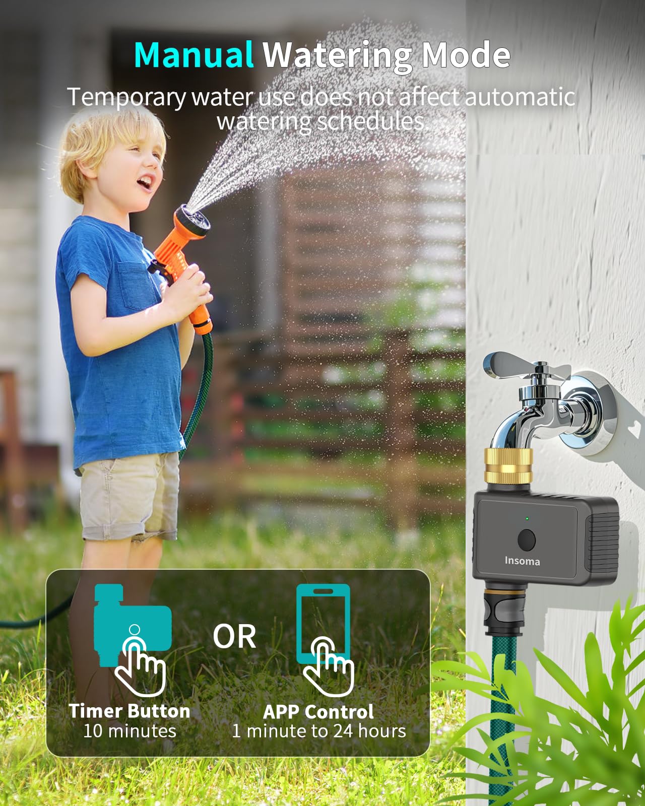 Smart WiFi Hose Timer with Brass Inlet - 1 Zone Automatic Watering System, Wireless Sprinkler Timer with Remote Control via 2.4Ghz WiFi, Works with Alexa & Google Assistant for Voice/App Control - Perfect for Lawns, Gardens, Yards & Outdoor Plant Irrigation