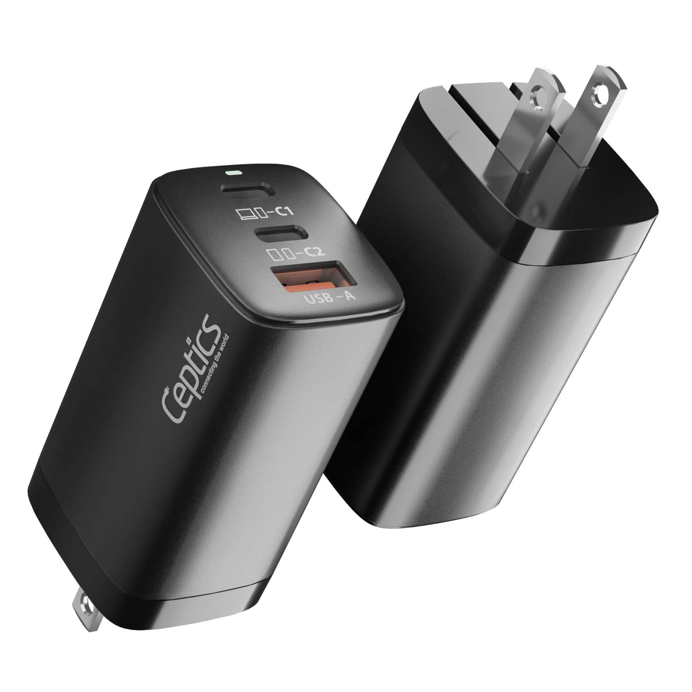 65W GaN USB C Wall Charger with 3 Ports (2 USB-C & 1 USB-A) - PD 3.0 Fast Charger for MacBook, iPhone 15, iPad, Galaxy S23 - Compact Travel Charger for Home, Office & Airports