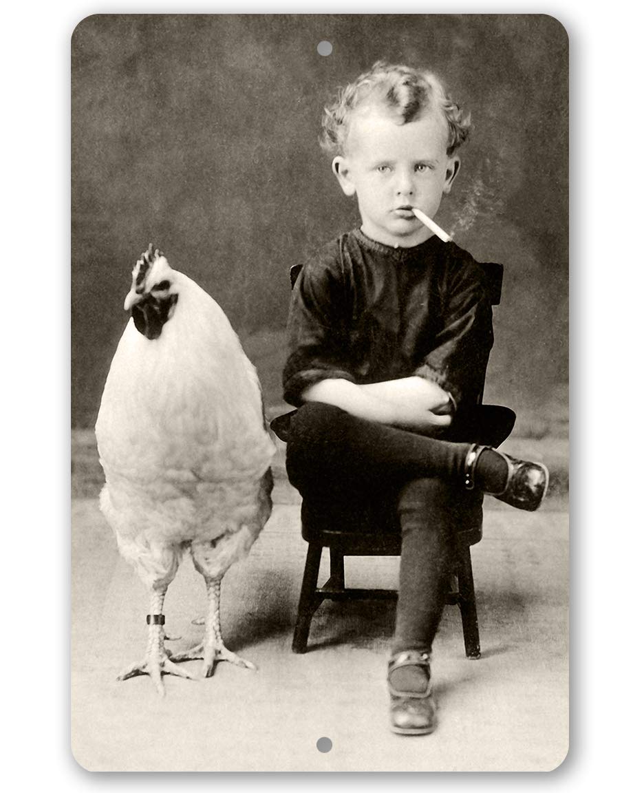 Bizarre Strange Weird Chicken Boy Metal Sign - 8x12 Inch Durable Indoor/Outdoor Wall Decor - Unique Conversation Starter & Quirky Gift Under $15 for Home, Office, Bar, or Man Cave