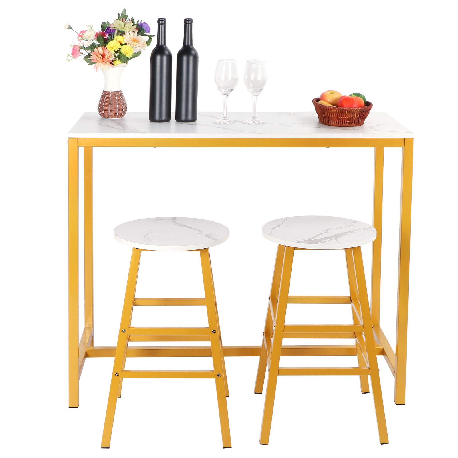 Stylish Modern Bar Table Set with 2 Stools - Breakfast Nook, Kitchen Island, Game Room & Living Room Furniture - Contemporary Dining Chair Set for Small Spaces