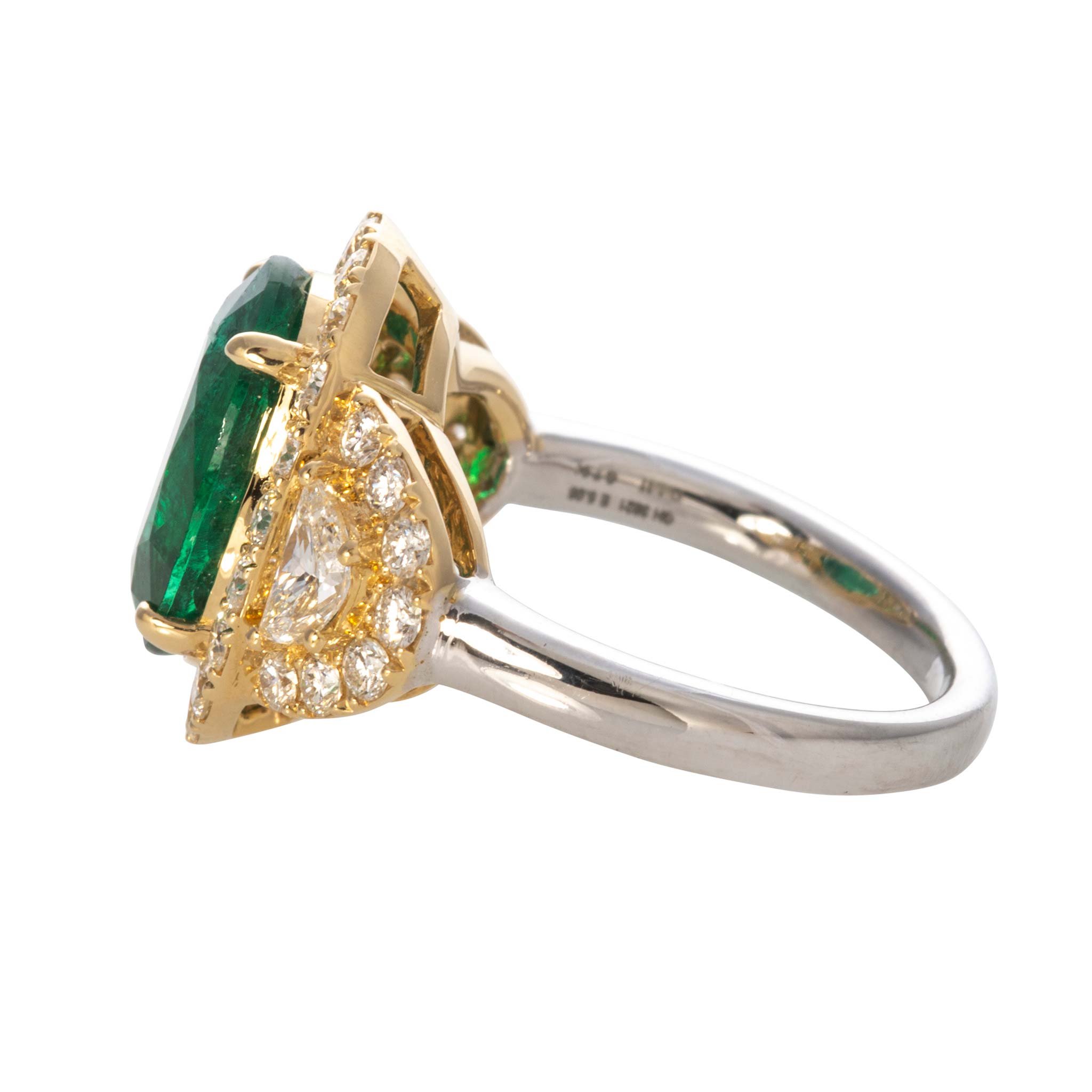 5ct Oval Emerald with Half Moon & Round Diamond 18K Gold Platinum Ring for Engagement, Wedding, Anniversary & Special Occasions