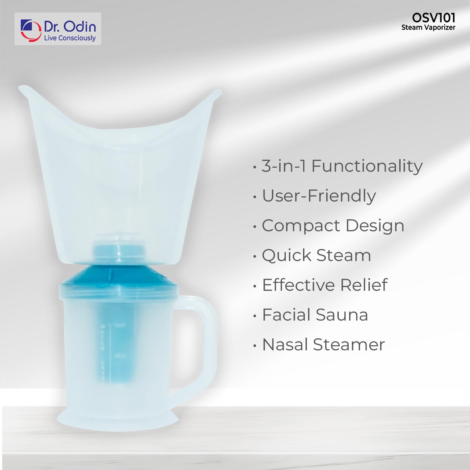 Dr. Odin OSV 101 Single Layer Steamer Vaporizer for Cold, Cough & Sinus Relief | Facial Steam Inhaler for Congestion & Breathing Support | Portable Personal Steam Therapy Device for Home & Travel (White & Blue)