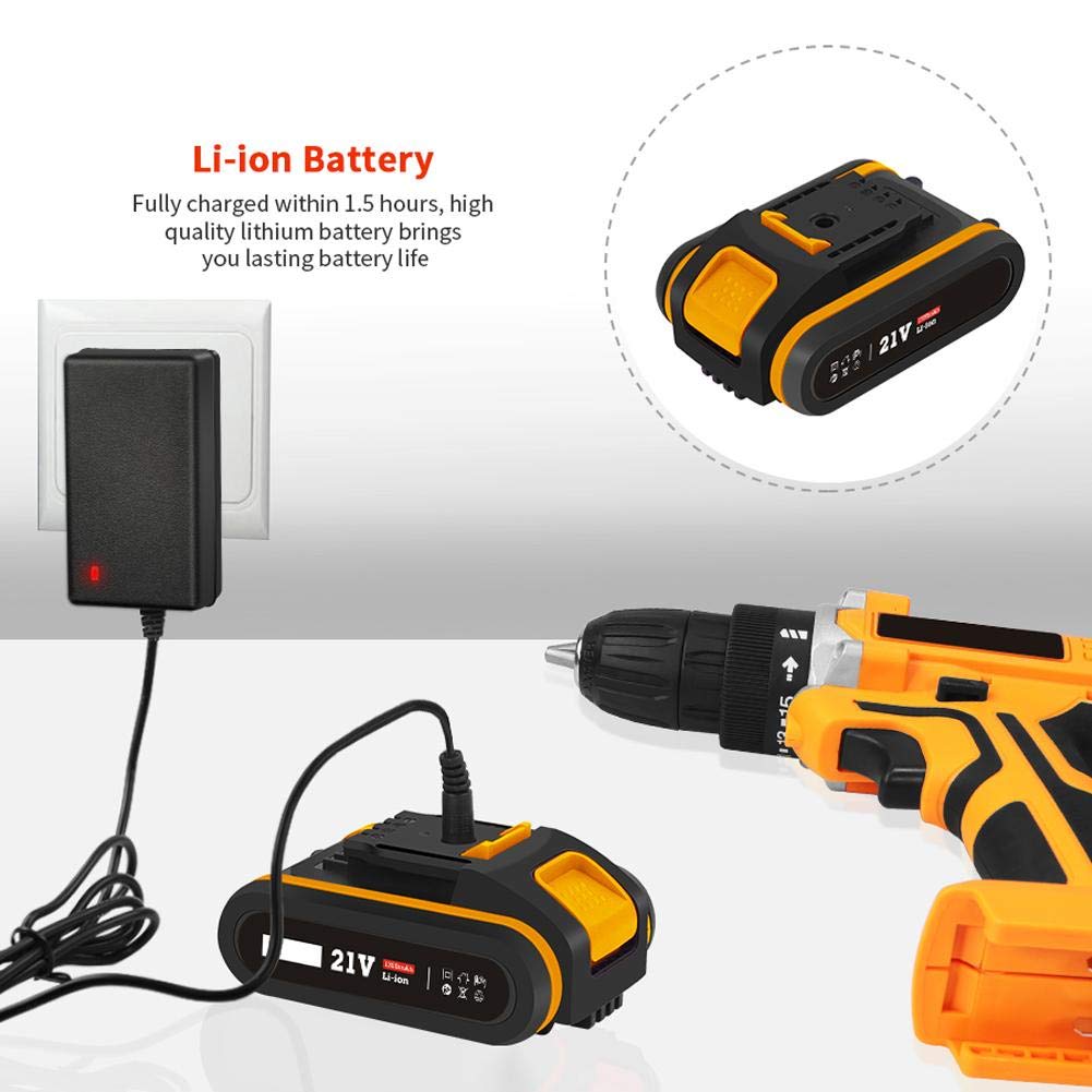 21V 340W Cordless Electric Drill with 2 Batteries - Waterproof, Rechargeable Screwdriver Kit for Home DIY, Woodworking & Construction Projects