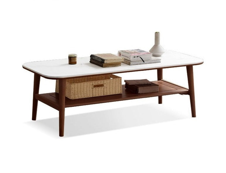 Solid Oak Wood Slate Coffee Table - Rustic Modern Living Room Furniture for Home Decor & Relaxation