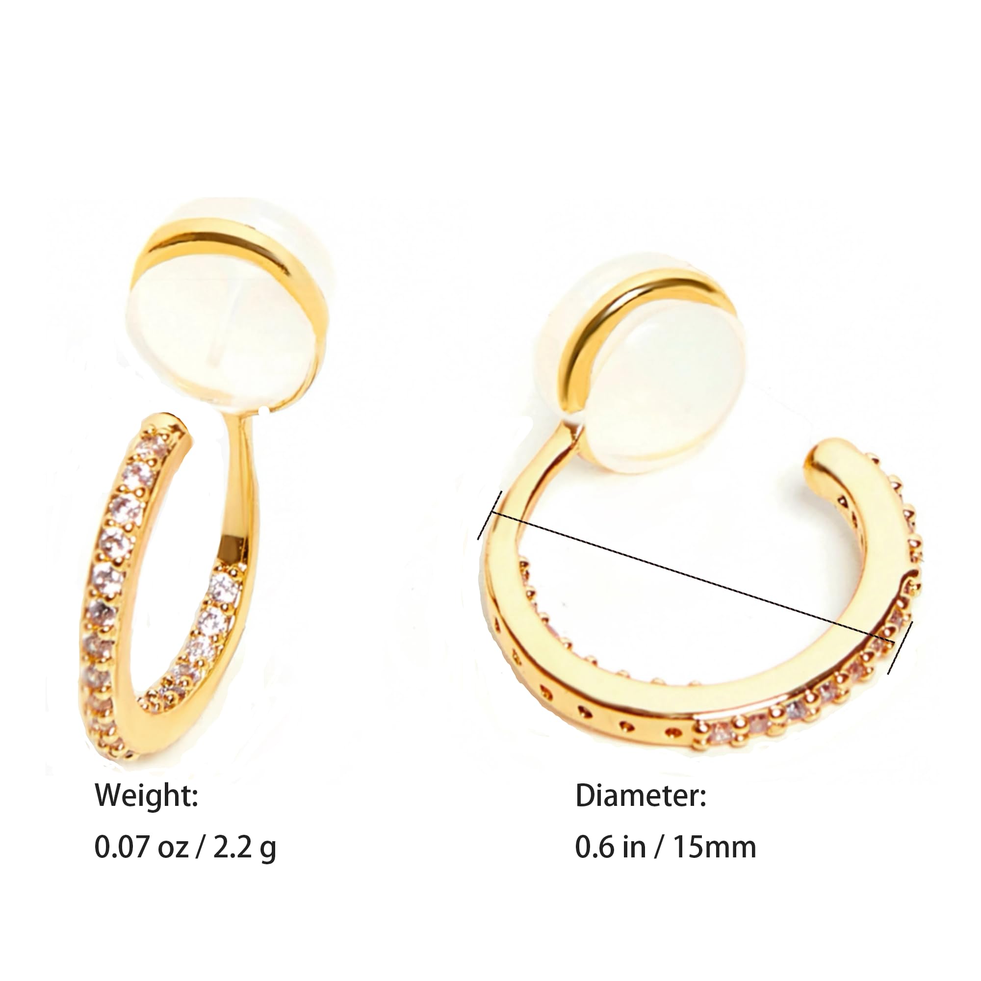 14K Gold Plated Clip-On Hoop Earrings for Women - Non-Pierced Small Hoop Earrings with Cubic Zirconia, Mini Beaded Fake Piercing Earrings Set of 2 Pairs - Perfect for Everyday Wear, Parties & Special Occasions