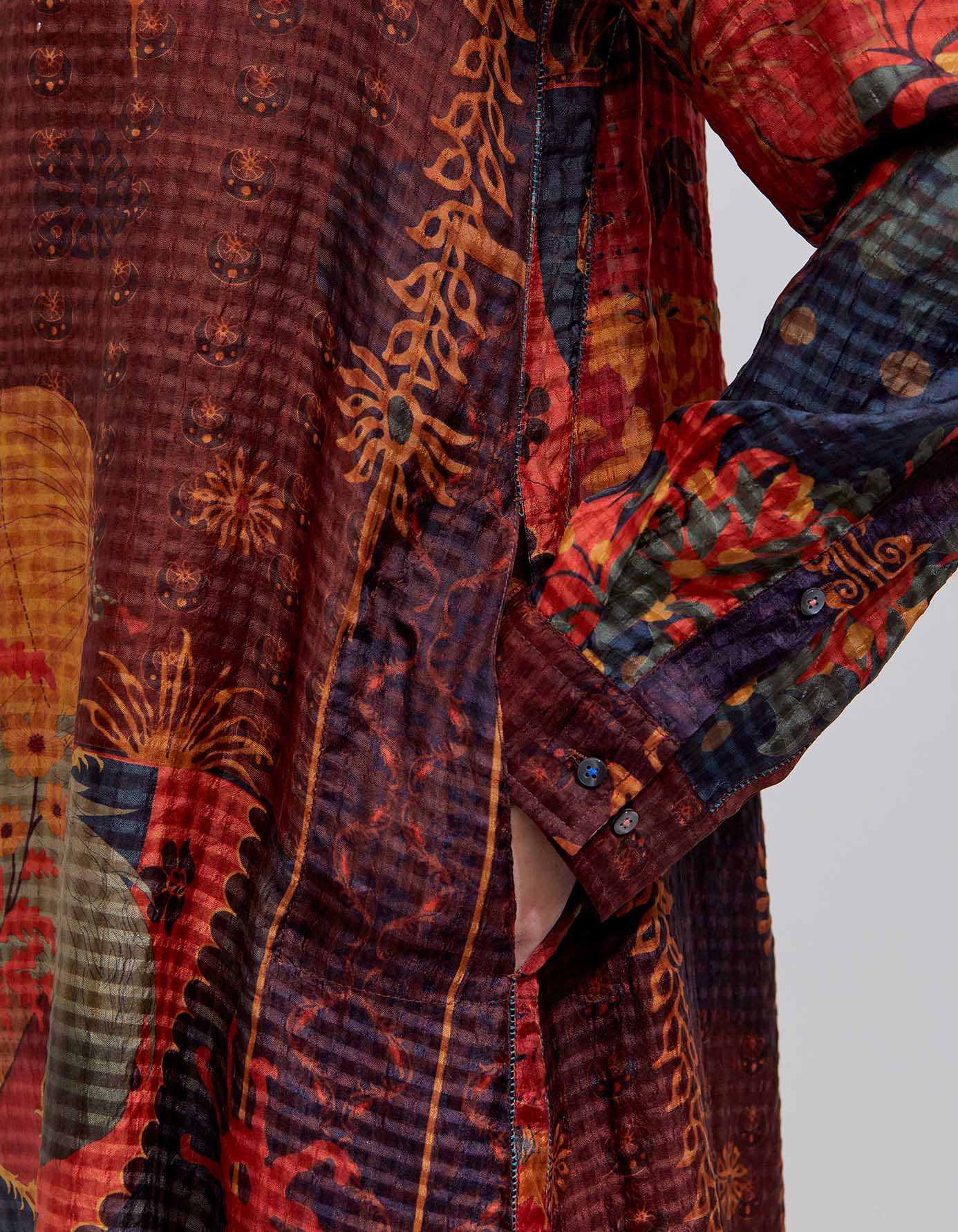Oversized Silk Checkered Shirt in Terracotta - Elegant & Comfortable for Casual Outings & Office Wear