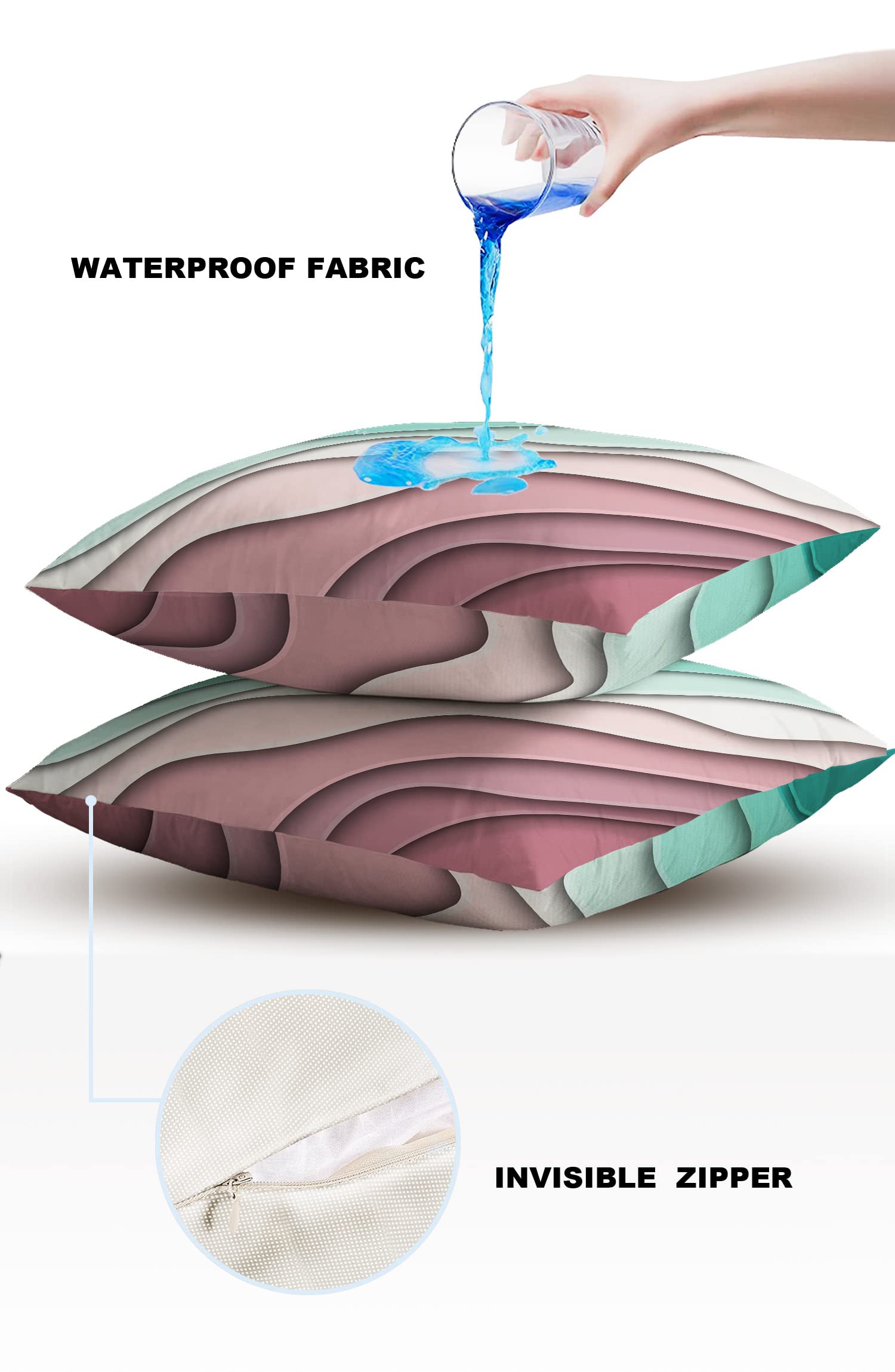 Waterproof Outdoor Throw Pillow Covers - Set of 2 Modern Geometric Lumbar Pillowcases 20x20 Inches, Green Abstract Beach Design for Patio Furniture, Couch & Garden Decor - Perfect for Outdoor Living, Poolside Lounging & Coastal Home Styling