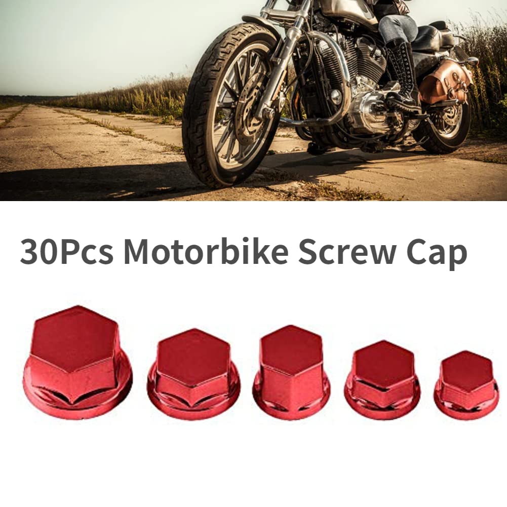 30PCS Red Motorcycle Screw Nut Covers for Scooters & Bikes - Decorative Protection