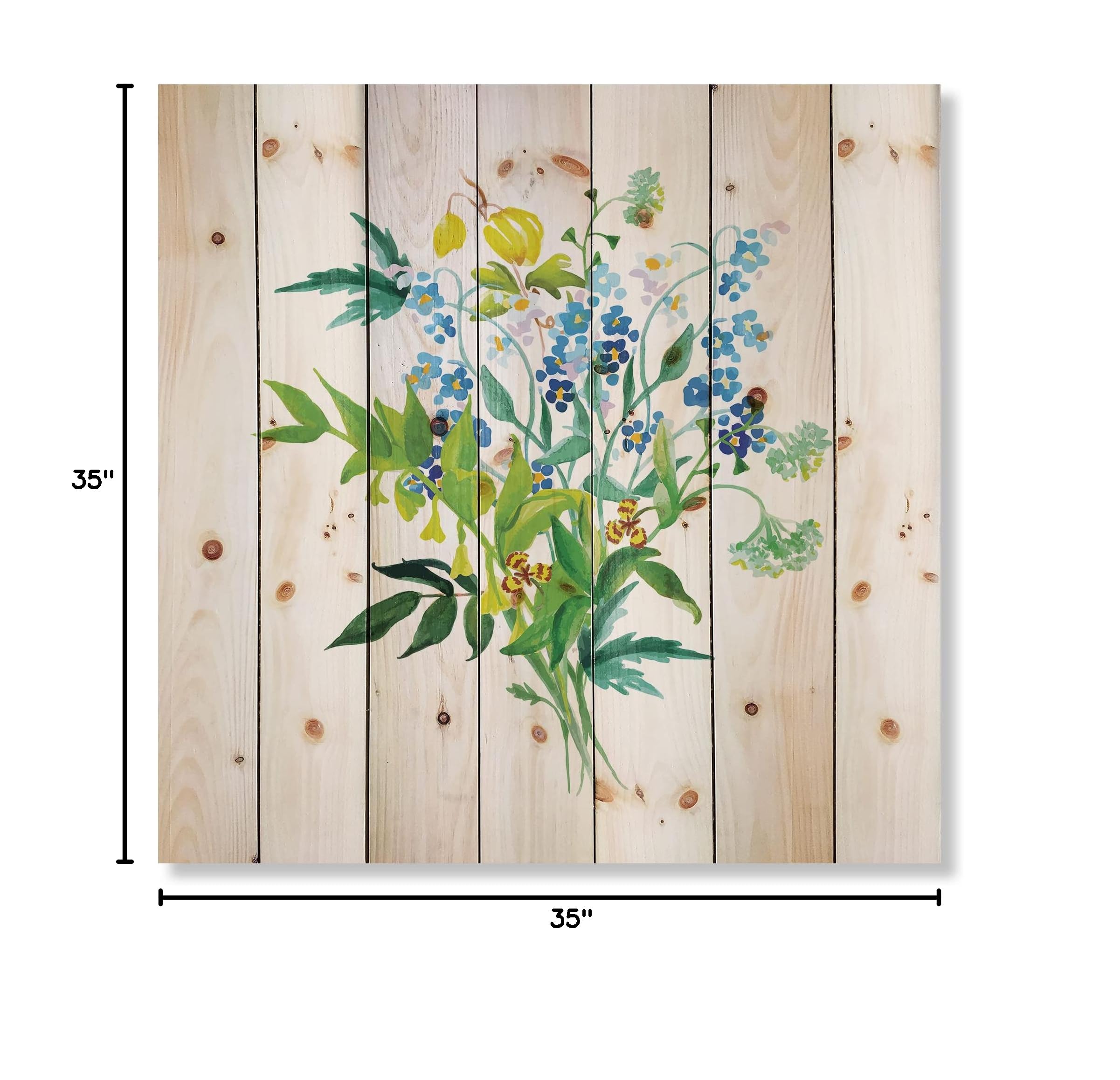 DesignQ Meadow Flowers Garland Farmhouse Wood Wall Decor - Green Floral Wood Wall Art Panels Printed on Natural Pine - Perfect for Living Room, Bedroom & Farmhouse Decor