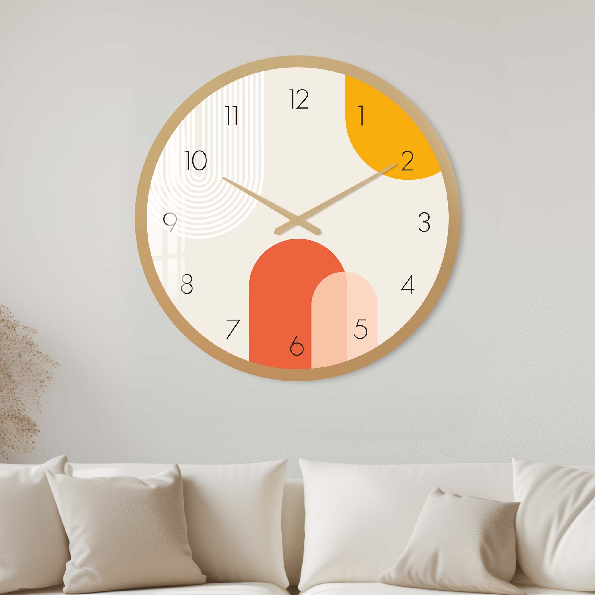 Stylish Beige Puffy Glass Wall Clock - Modern Home & Office Decor - Perfect for Living Room, Bedroom, Kitchen, and Workspace