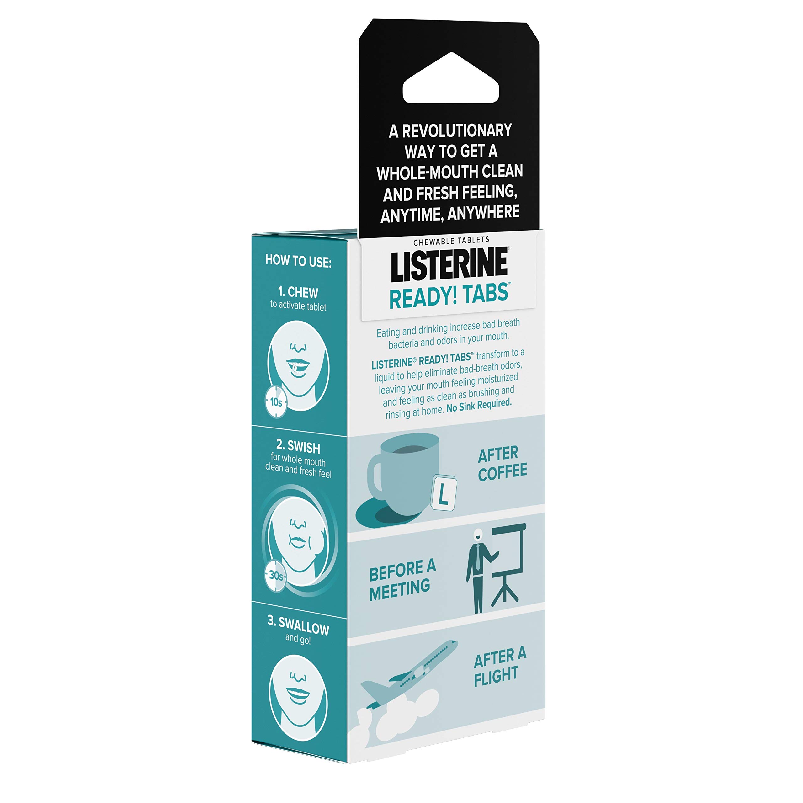 Listerine Ready! Tabs Chewable Tablets with Clean Mint Flavor - 24 Count Oral Care Tablets for Fresh Breath On-The-Go, Travel & Daily Use