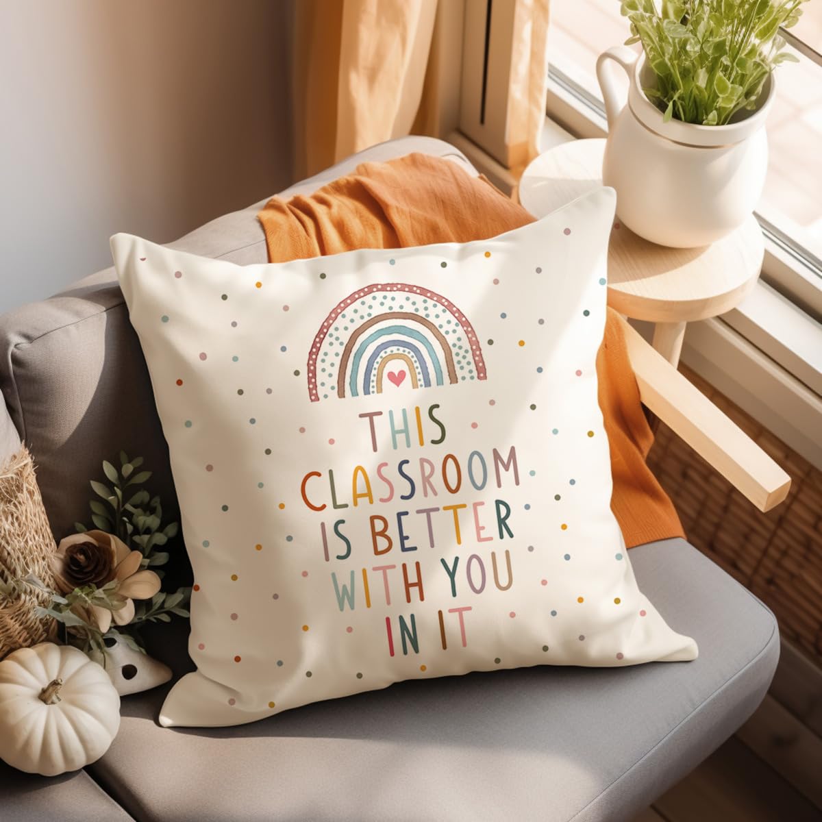 Decorative Classroom Pillow Covers - Teacher Appreciation Gift with Rainbow Design for Kids & Educators | Perfect for Classroom Decor, Teacher's Lounge & Cozy Reading Corners