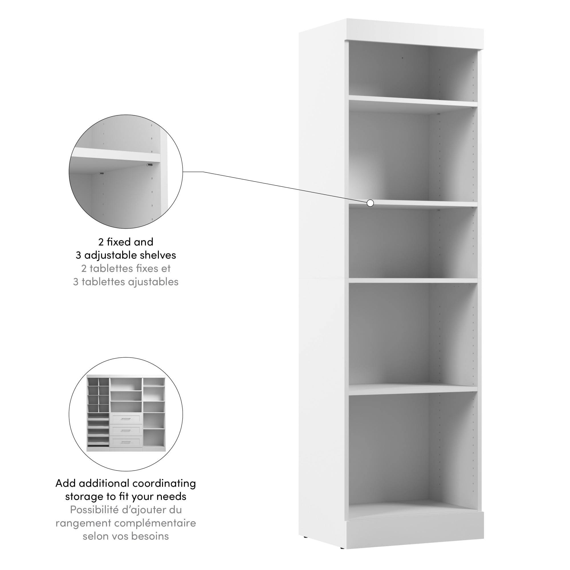 Bestar 25-inch Closet Organizer System - Modern White Walk-in Closet Storage Solution for Bedroom, Entryway & Pur Collection | Space-Saving Wardrobe Organization for Small Spaces & Apartment Living