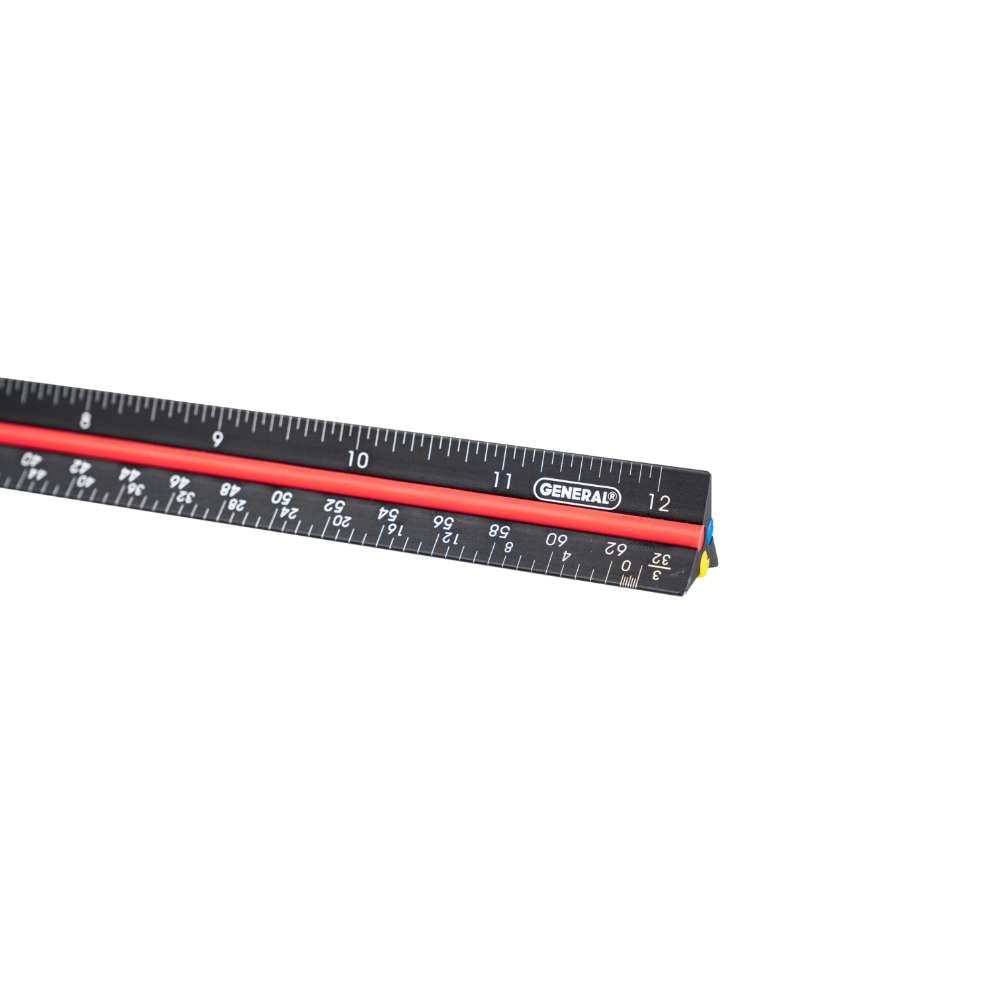 General Tools 12-Inch Aluminum Triangular Architect Scale with Color-Coded Grooves - Black | Professional Architectural Drafting & Engineering Design Tool for Blueprints, Technical Drawings & Construction Plans
