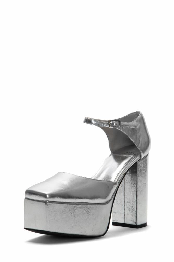 Jeffrey Campbell Women's Ovr_N_Out Silver Metallic Platform Boots - Stylish & Comfortable for Night Out, Party & Casual Wear