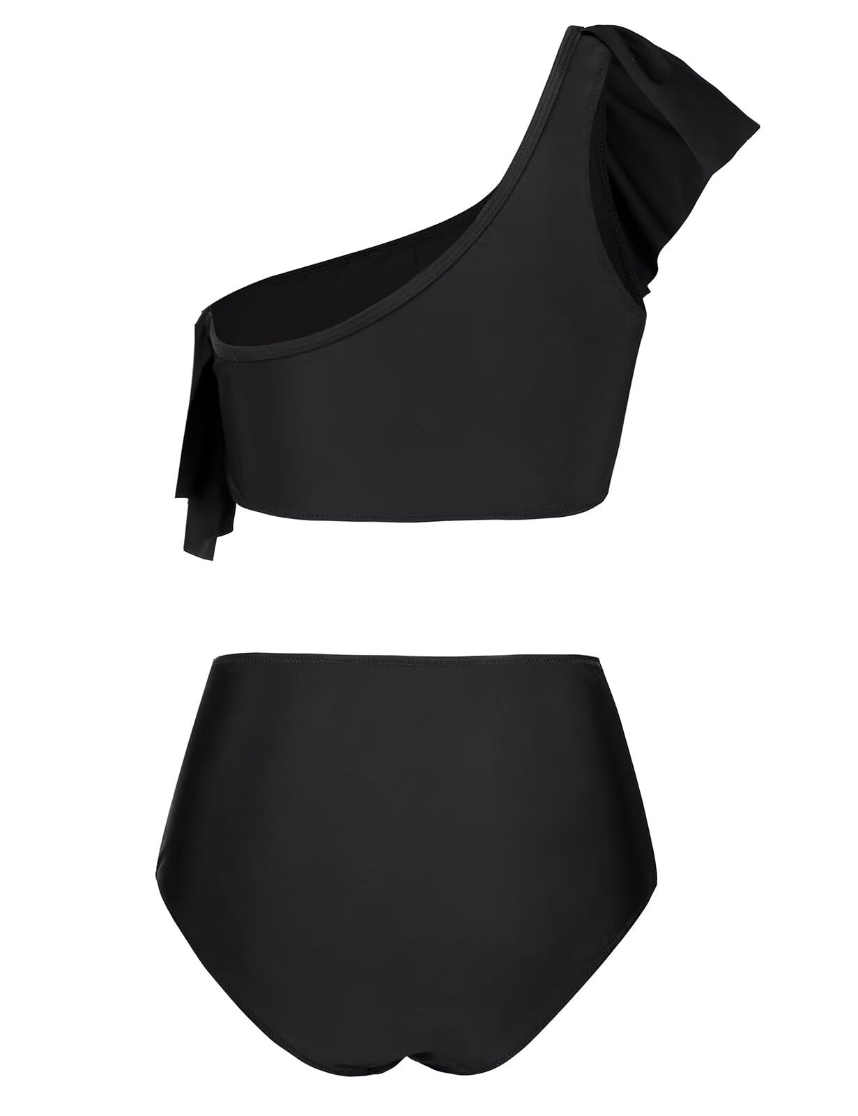 VIMPUNEC Women's Striped High Waisted Ruffle One Shoulder Swimsuits - Sexy Two Piece Bathing Suit for Beach, Pool Party & Summer Vacation