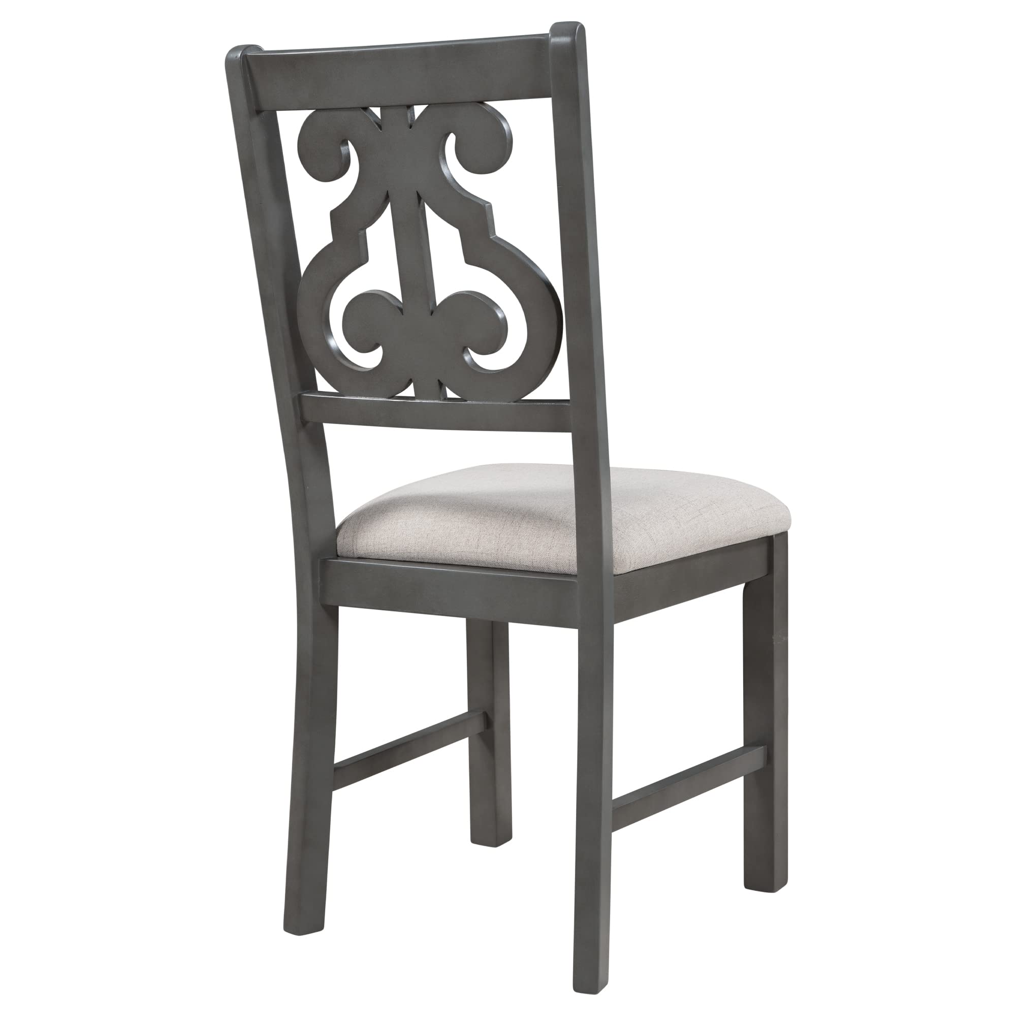 Polibi 5-Piece Round Wooden Dining Table Set with Unique Shaped Legs & 4 Elegant Hollow Back Chairs - Gray Modern Kitchen & Dining Room Furniture for Family Gatherings & Dinner Parties