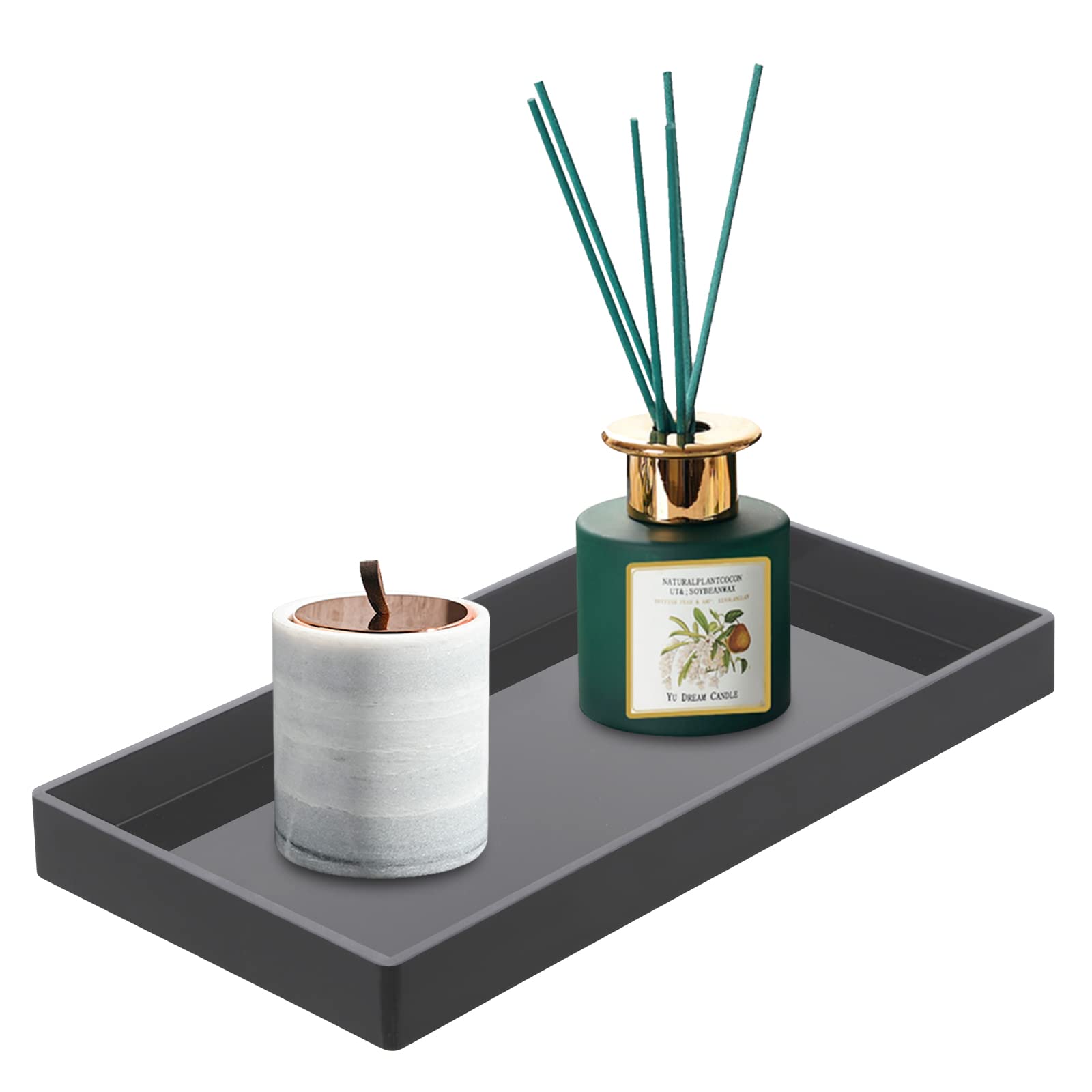 Bigfety Large Black Acrylic Vanity Tray - Bathroom Counter Organizer for Soap, Sponge & Jewelry | Sturdy Kitchen Dish Tray for Cups, Plants & Home Decor | Perfect for Vanity, Sink & Countertop Organization