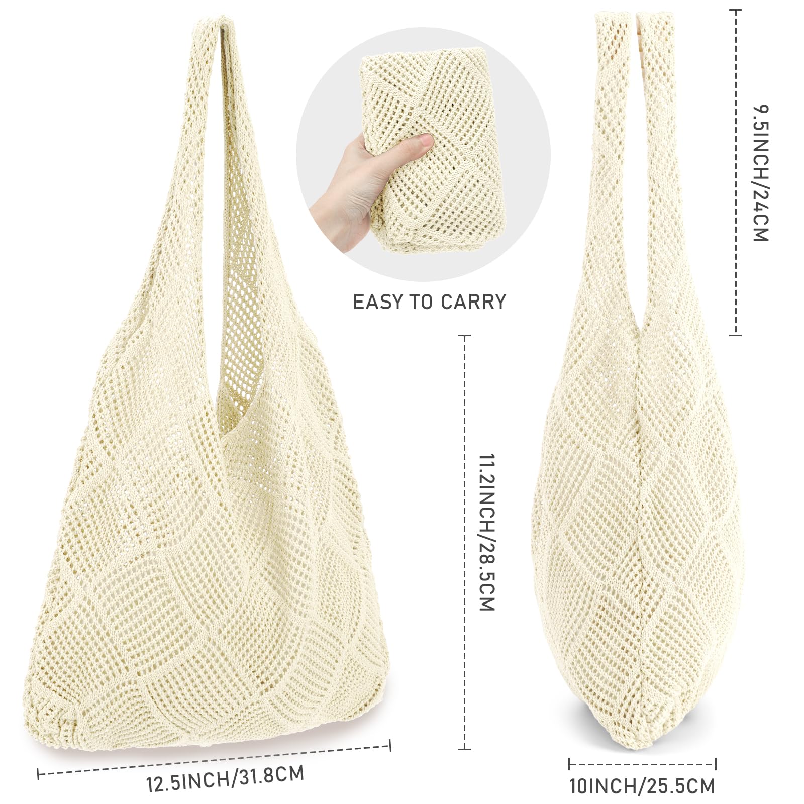 HATISAN Women's Crochet Beach Tote Bag - Handmade Bohemian Knit Purse for Summer, Travel & Shopping | Stylish Hippie Shoulder Bag for Beach Outings, Picnics & Festival Fashion