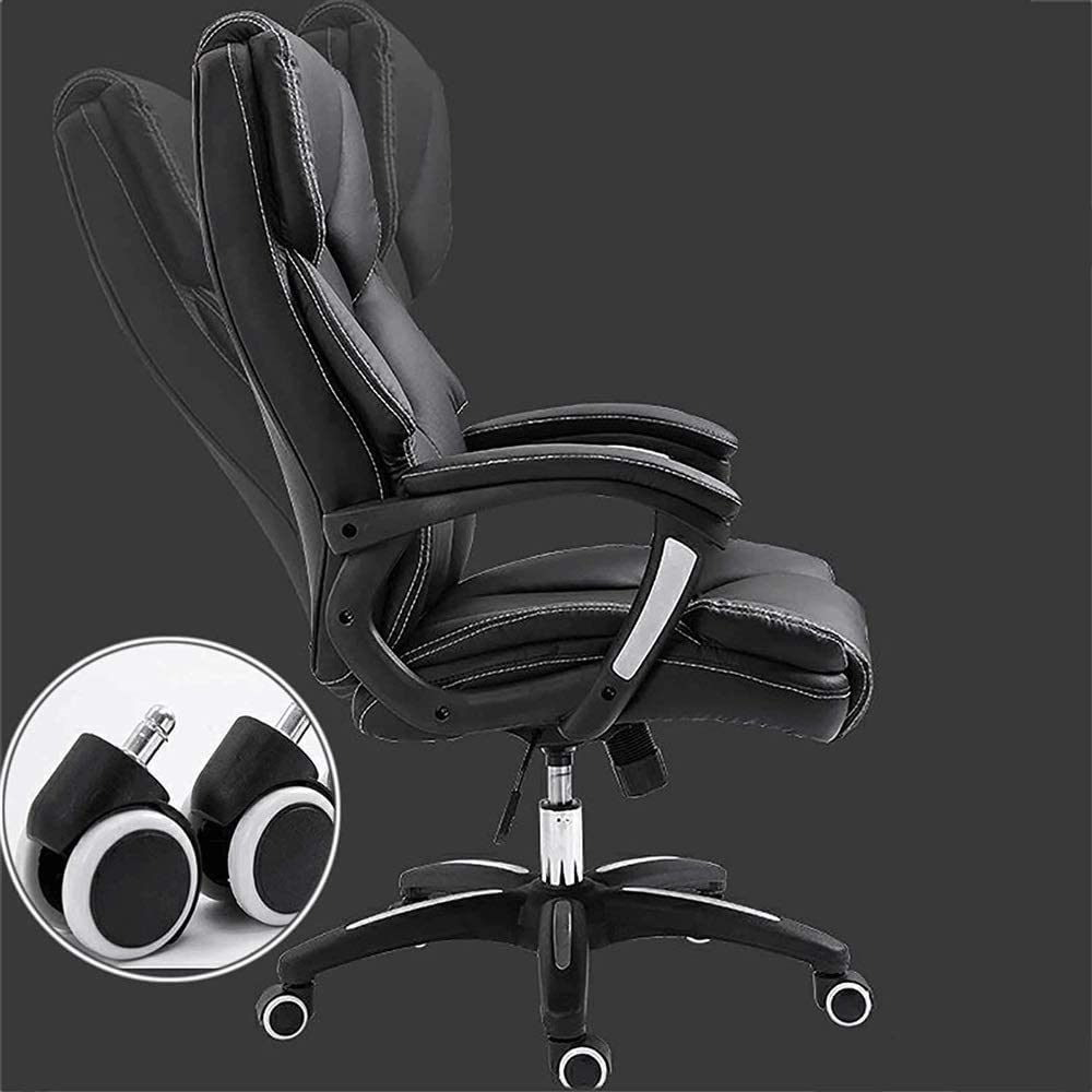 Ergonomic High Back Office Chair - PU Leather Swivel Computer Desk Chair with Lumbar Support for Home & Gaming (Black) - Perfect for Work, Study & Long Hours Sitting