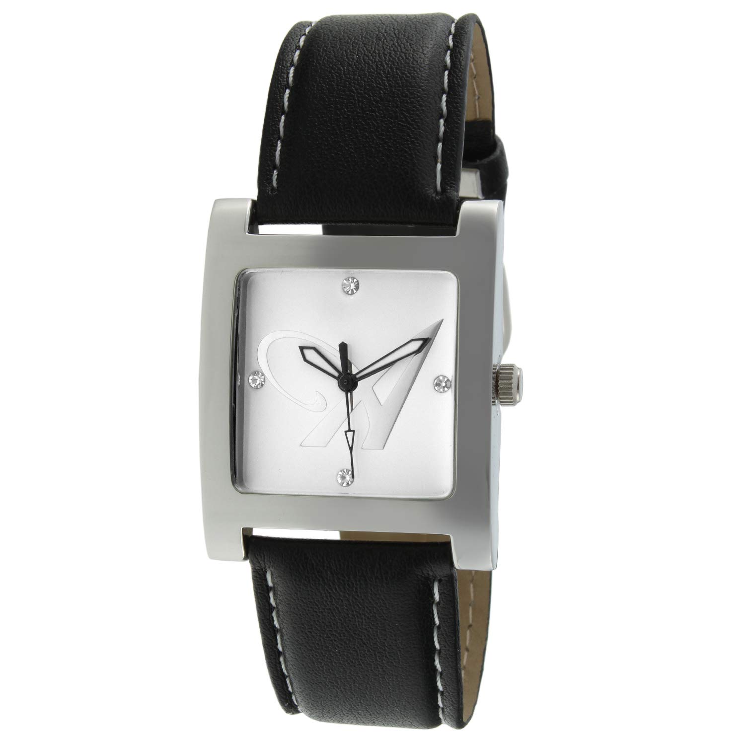 Personalized Women's Silver Tone Square Wrist Watch with Crystal Initial Studded Dial & Genuine Leather Strap - Elegant Gift for Her, Perfect for Office, Party & Everyday Wear