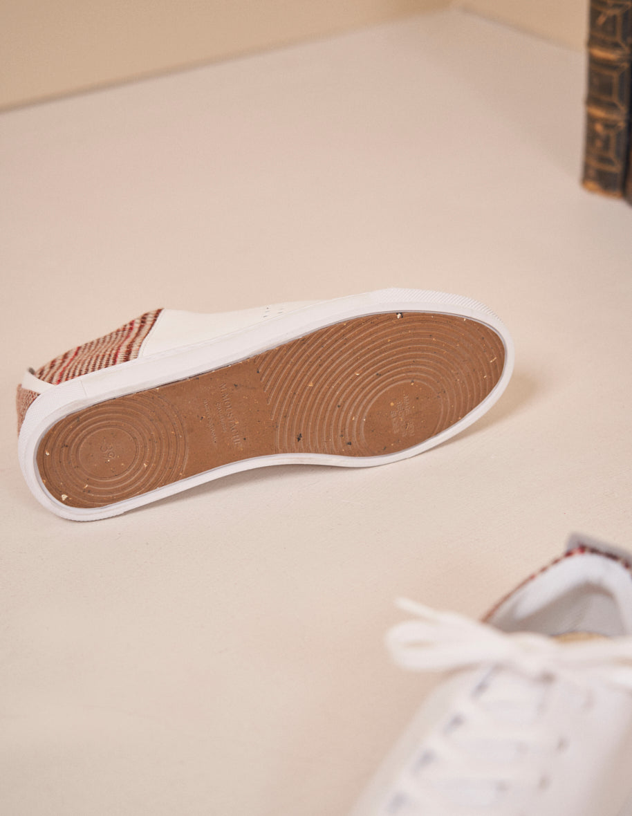 Renée White Leather & Brick Tartan Low Baskets - Stylish Casual Shoes for Women, Perfect for Everyday Wear and Outfits