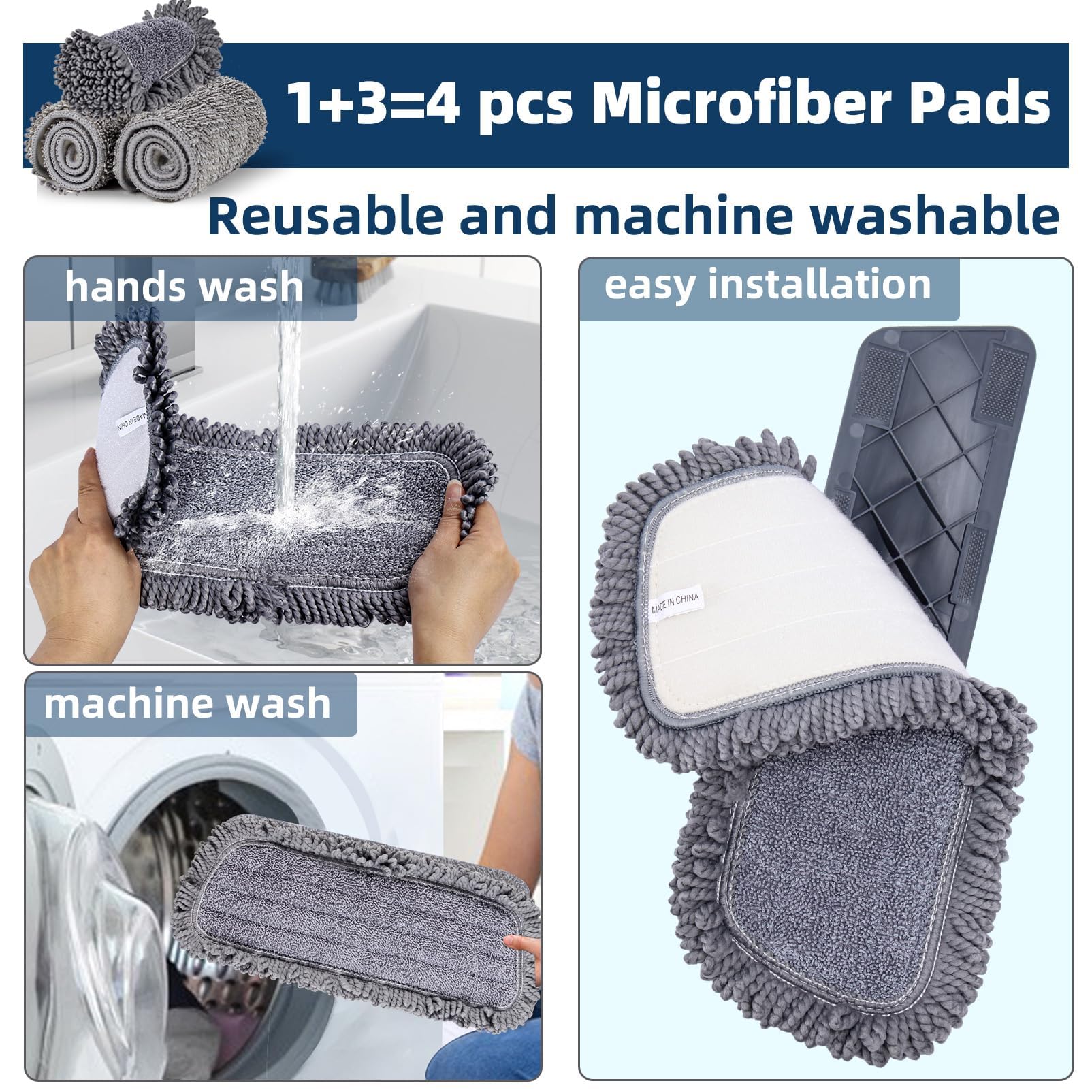 DARIS Spray Mop for Floor Cleaning - Microfiber Wet & Dry Mop with 52.3in Long Handle, 20oz Large Tank, 4 Reusable Pads - Perfect for Hardwood, Tile, Vinyl, Laminate & Ceramic Floors - Ideal for Kitchen, Bathroom & Living Room Cleaning