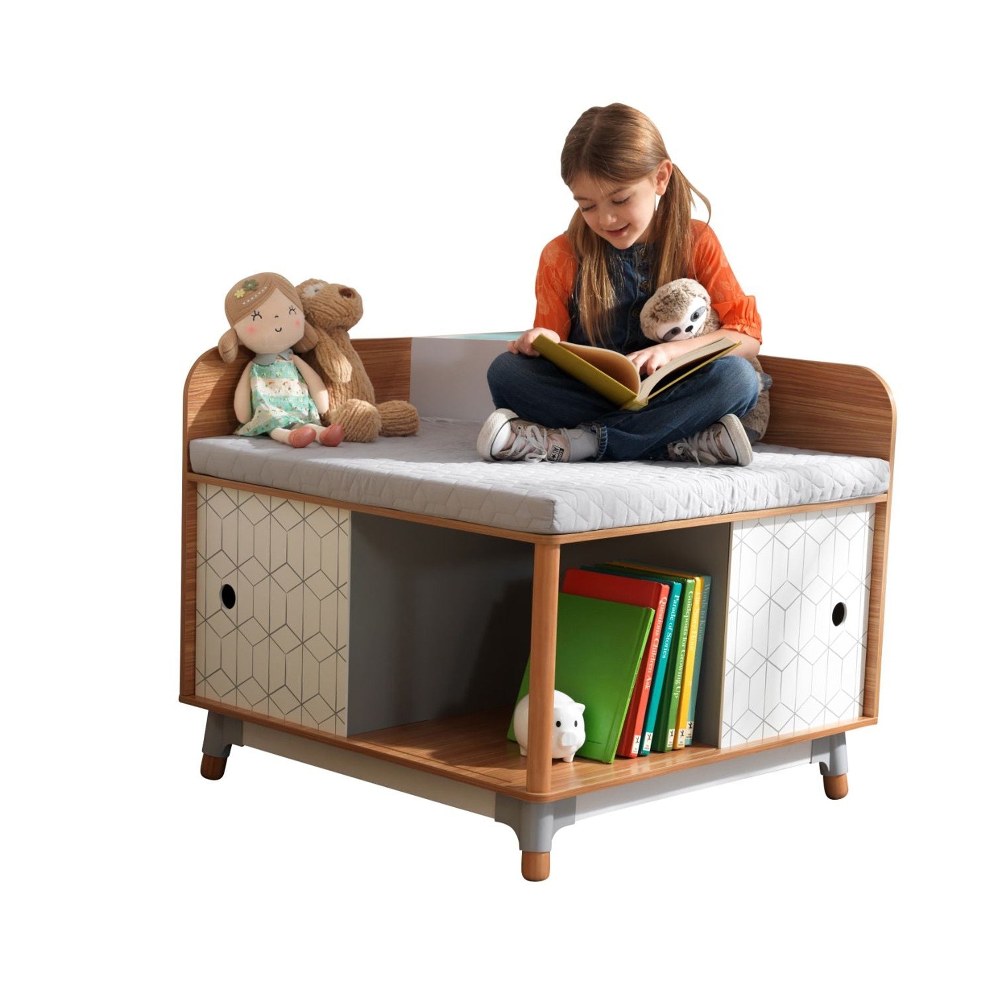 KidKraft Mid Century Modern Kids Corner Reading Nook - Cozy Book Nook for Children's Bedroom, Playroom or Classroom Reading Area