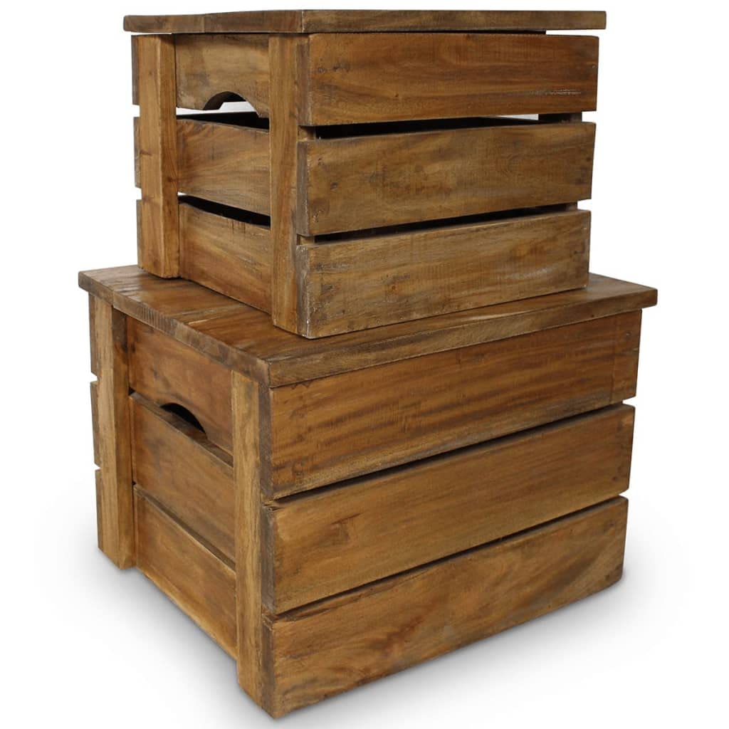 CHARMMA 2-Piece Solid Reclaimed Wood Storage Crate Set - Perfect for Home Organization, Farmhouse Decor & Rustic Shelving Display