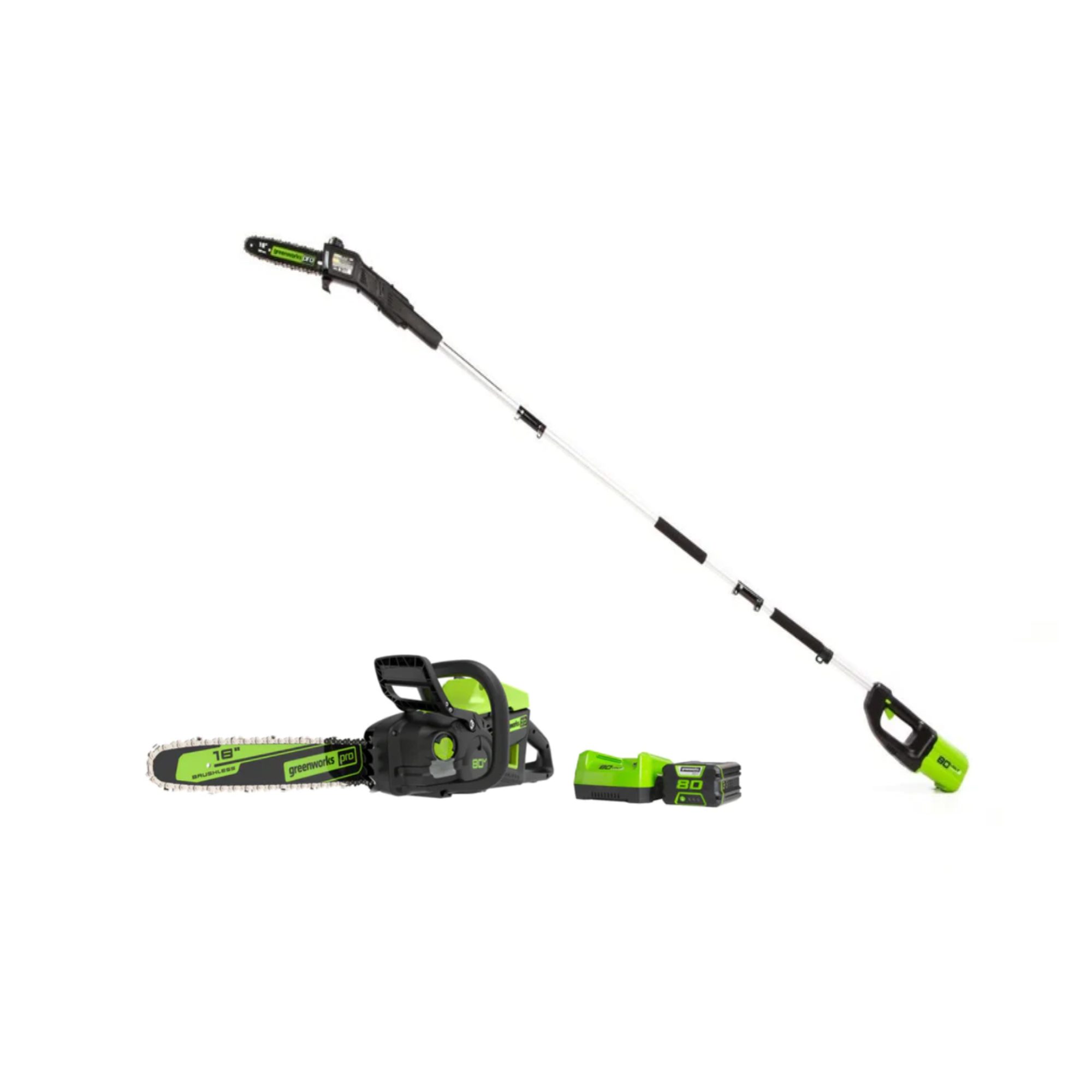 80V 18-Inch Cordless Battery Chainsaw & 10-Inch Pole Saw Combo Kit with 4.0Ah Battery & Rapid Charger - Perfect for Tree Trimming, Landscaping, and DIY Yard Work