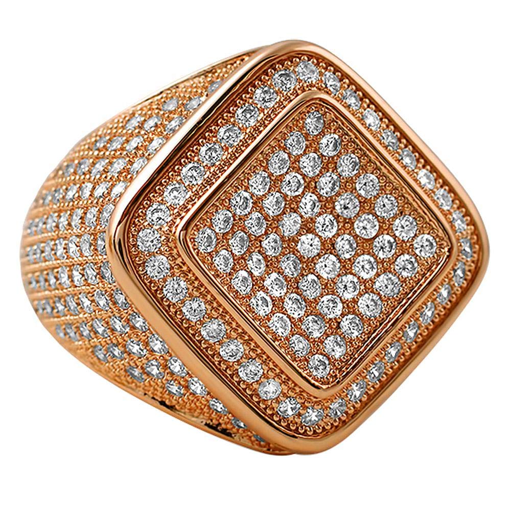 10K Rose Gold CZ Micro Pave Bling Ring for Women - Sparkling Cubic Zirconia Wedding Band, Anniversary Gift, Party Jewelry for Date Night & Special Occasions