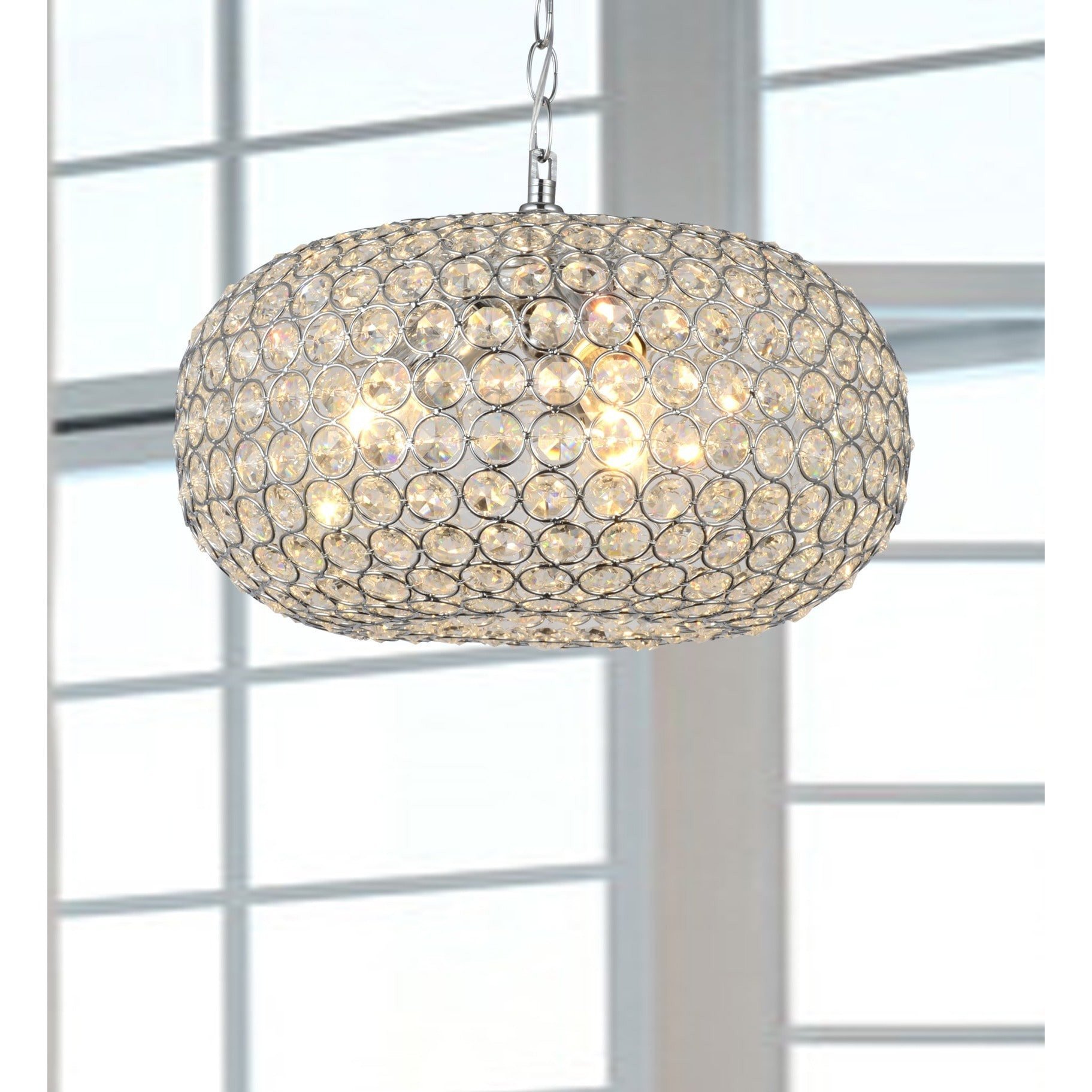 Elegant Oval Crystal & Chrome 3-Light Chandelier - Modern Ceiling Light Fixture for Dining Room, Bedroom, or Entryway Lighting
