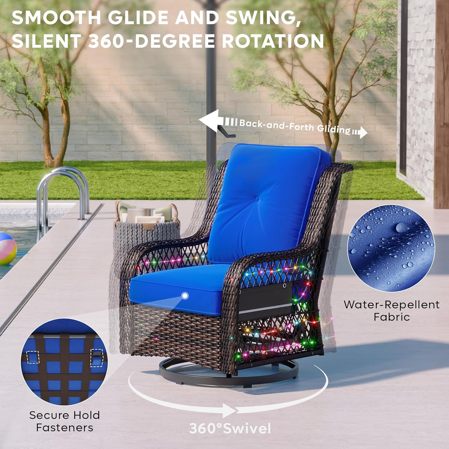 Bestier 360-Degree Swivel Gliding Wicker Patio Chair with Side Table - Outdoor Lounge Furniture Set for Garden, Poolside, and Backyard Relaxation