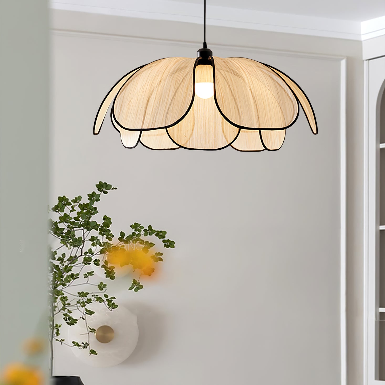 Blossom Leaf Pendant Lamp - Modern Handmade Rattan Hanging Light Fixture for Living Room, Bedroom, Dining Room & Outdoor Decor