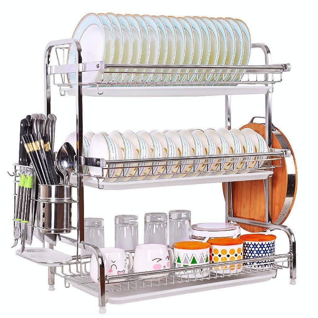 Stainless Steel 3-Tier Dish Drying Rack with Drain Board, Chopsticks Holder & Cutting Board Stand | Space-Saving Kitchen Organizer for Countertop | Perfect for Small Kitchens, Apartments & Dishwashing Stations
