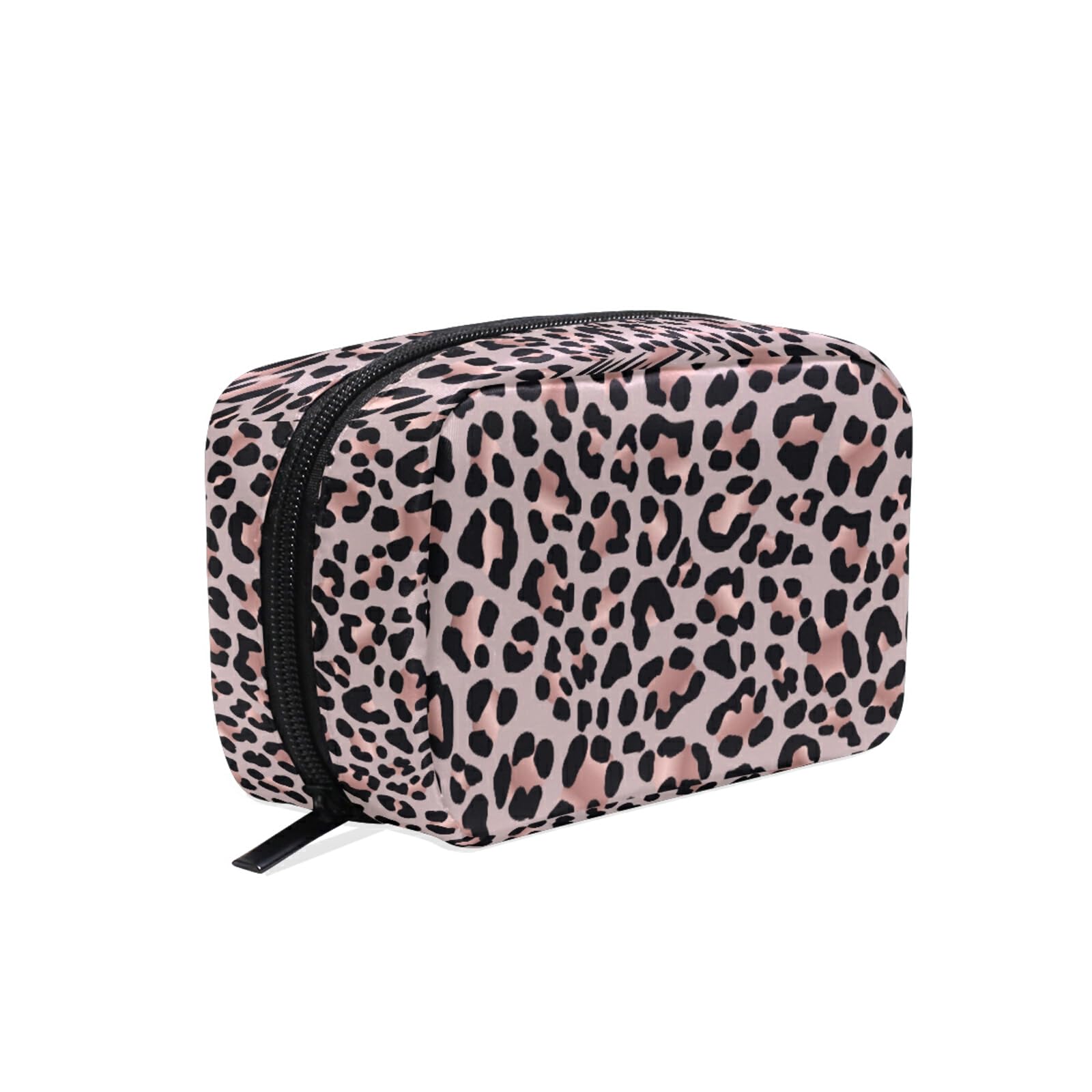 MNSRUU Small Cosmetic Bag for Women & Girls - Leopard Print Rose Gold Makeup Organizer with Multiple Compartments | Perfect for Travel, Gym, and Daily Essentials Storage