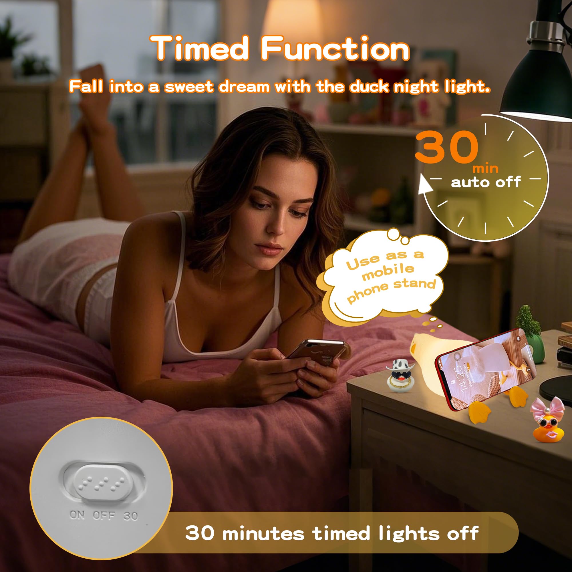 Cute Rechargeable Duck Night Light - Dimmable Silicone Touch Lamp for Nursery, Kids Room & Breastfeeding | Portable Squishy Animal Nightlight for Adults & Baby Decor