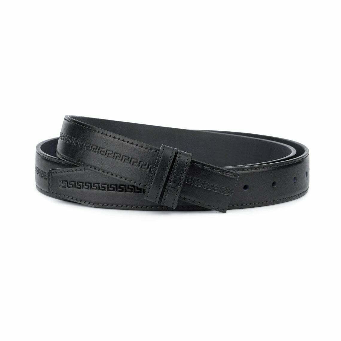 Premium Full Grain Leather Belt for Men - Black Embossed Strap with Dunhill Buckles (1 1/8