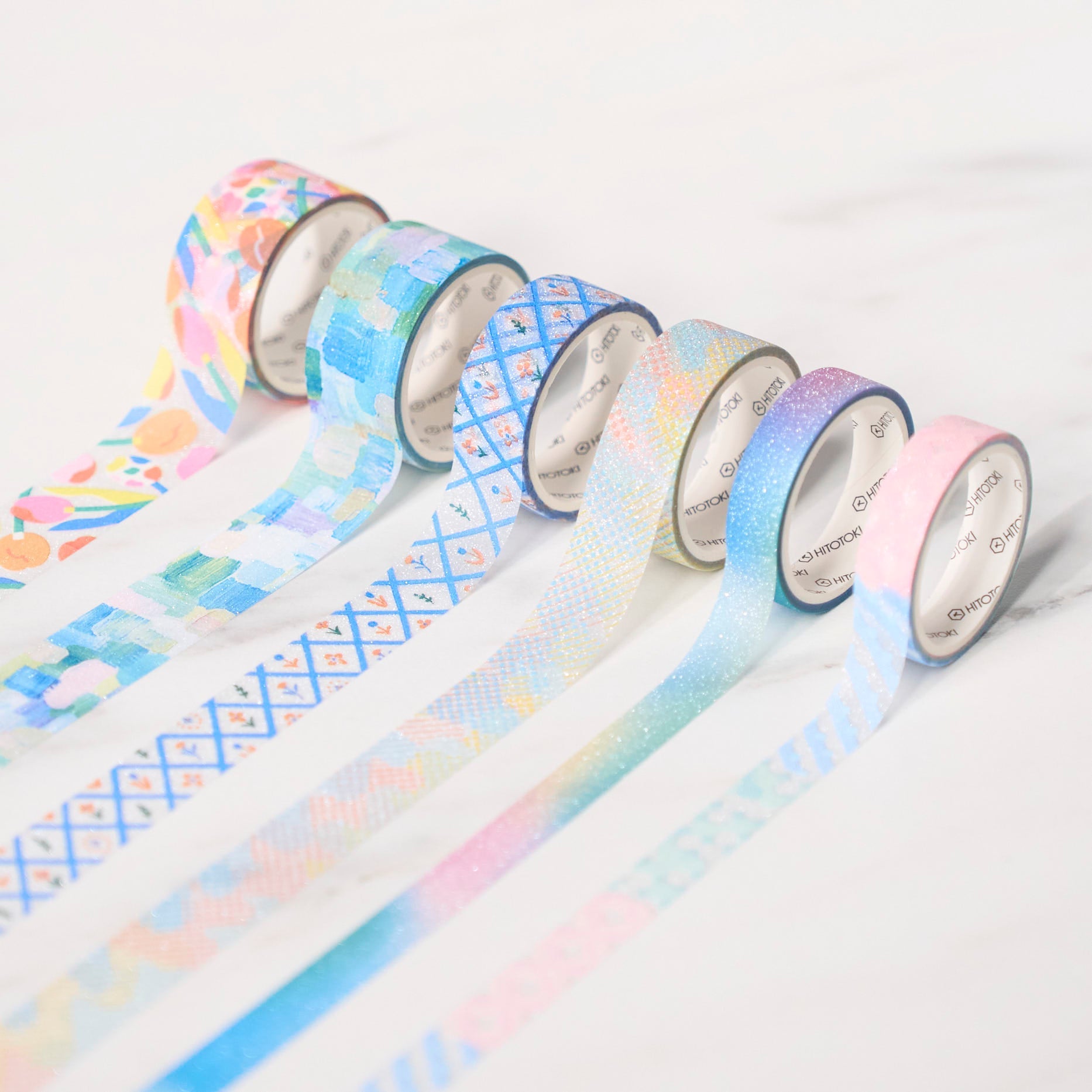 SODA 5th Edition Glitter Masking Tape Set - 10 Rolls Colorful Decorative Washi Tape for Scrapbooking, DIY Crafts, Gift Wrapping & Office Use - KING JIM Brand