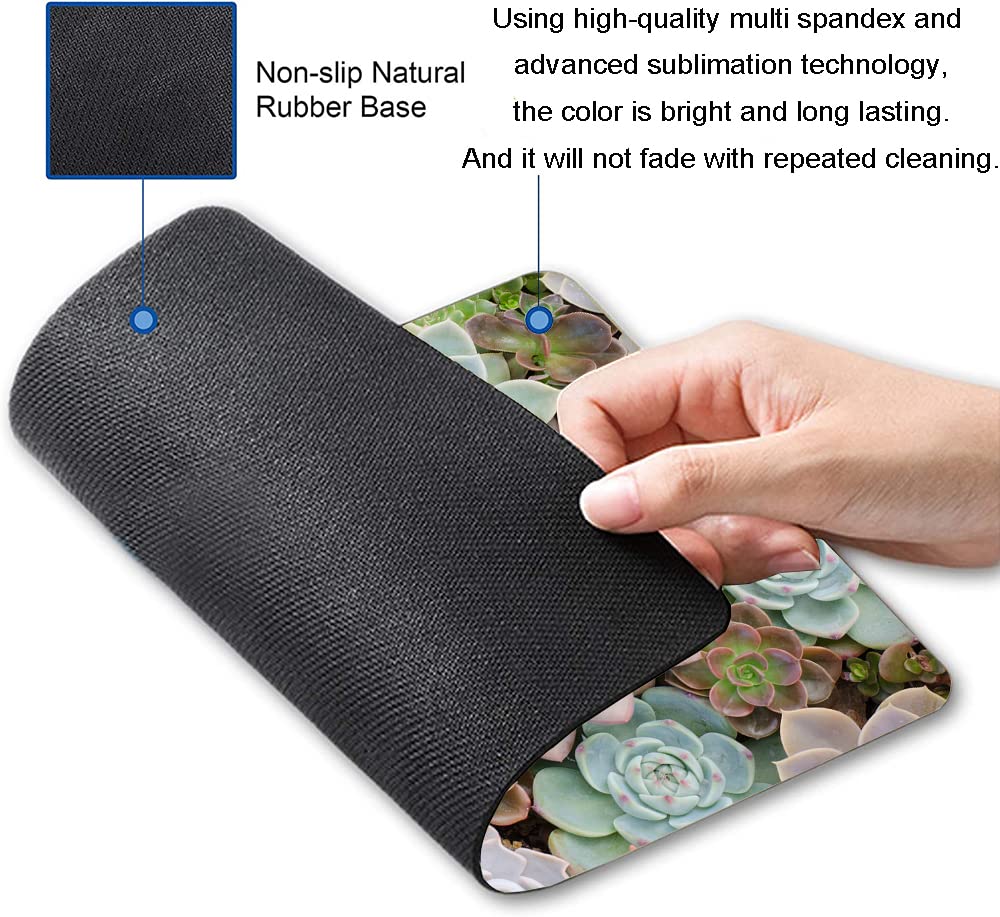 Natural Succulent Plants Mouse Pad - Anti-Slip Rubber Base Wireless Mouse Pad for Laptop & PC - Perfect for Office, Gaming & Home Workspace Decor