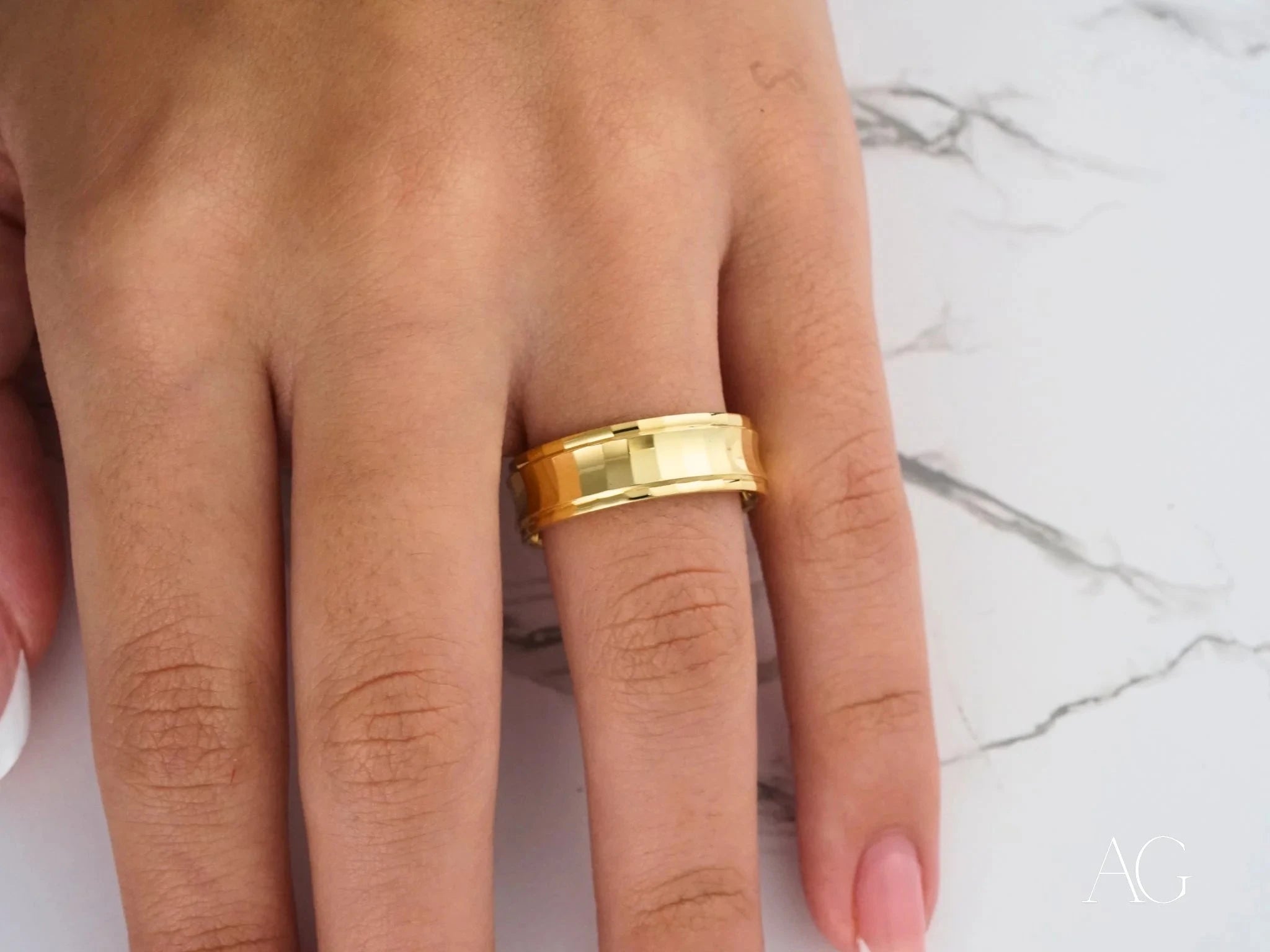 Golden Cascade Wedding Band Ring for Women - 14K Yellow Gold Vintage Bridal Jewelry - Perfect for Engagement, Anniversary & Special Occasions