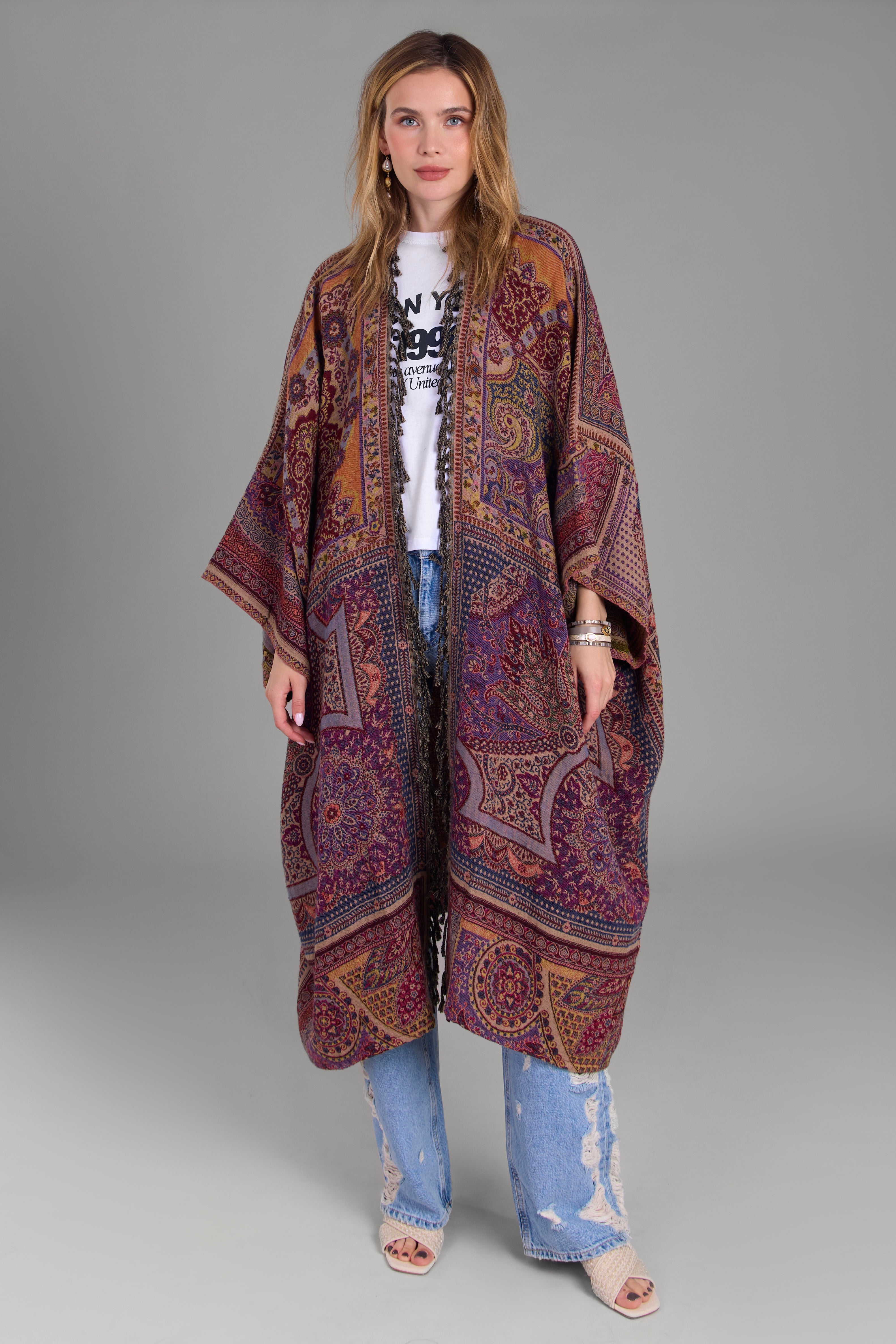 Bohemian Vintage Kimono Cardigan - Lightweight Woven Cover Up for Women - Perfect for Beach, Music Festivals & Layering Outfits