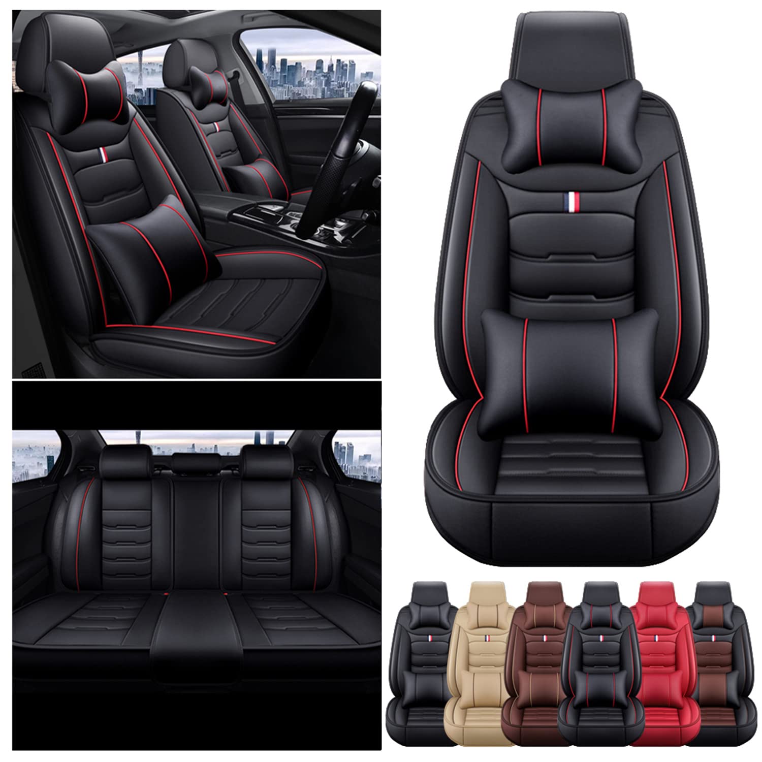 Premium Faux Leatherette Car Seat Covers - Universal Fit for 5 Passenger Cars, SUVs & Trucks - Waterproof Full Set (Front & Rear) - Protect & Upgrade Your Vehicle Interior for Daily Commute & Road Trips