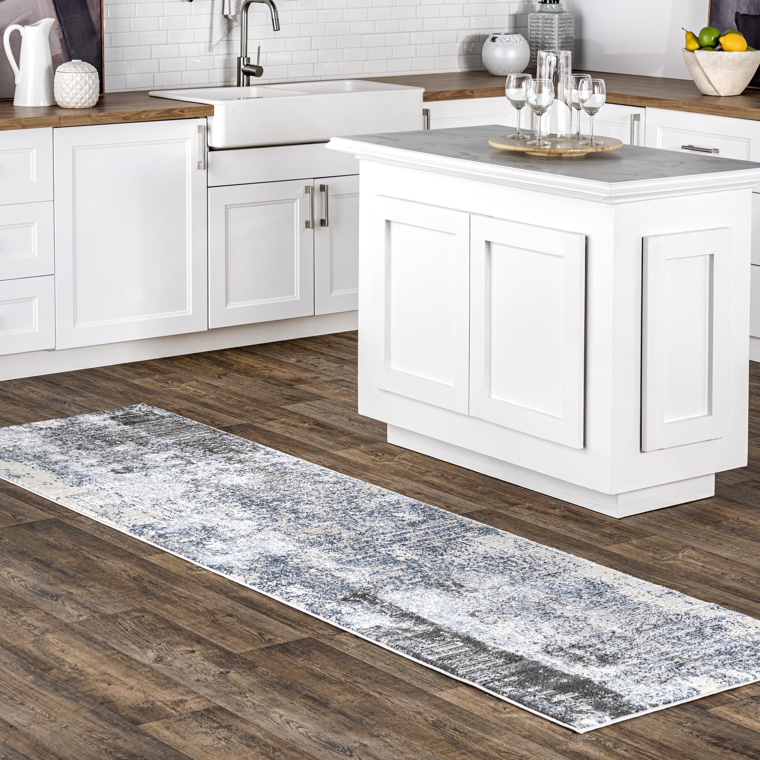 nuLOOM Alice Abstract 2x9 Runner Rug - Non-Slip Blue Ivory Bohemian Carpet for Living Room, Bedroom, Hallway & Kitchen - Perfect for Entryways, Dining Areas & High Traffic Spaces