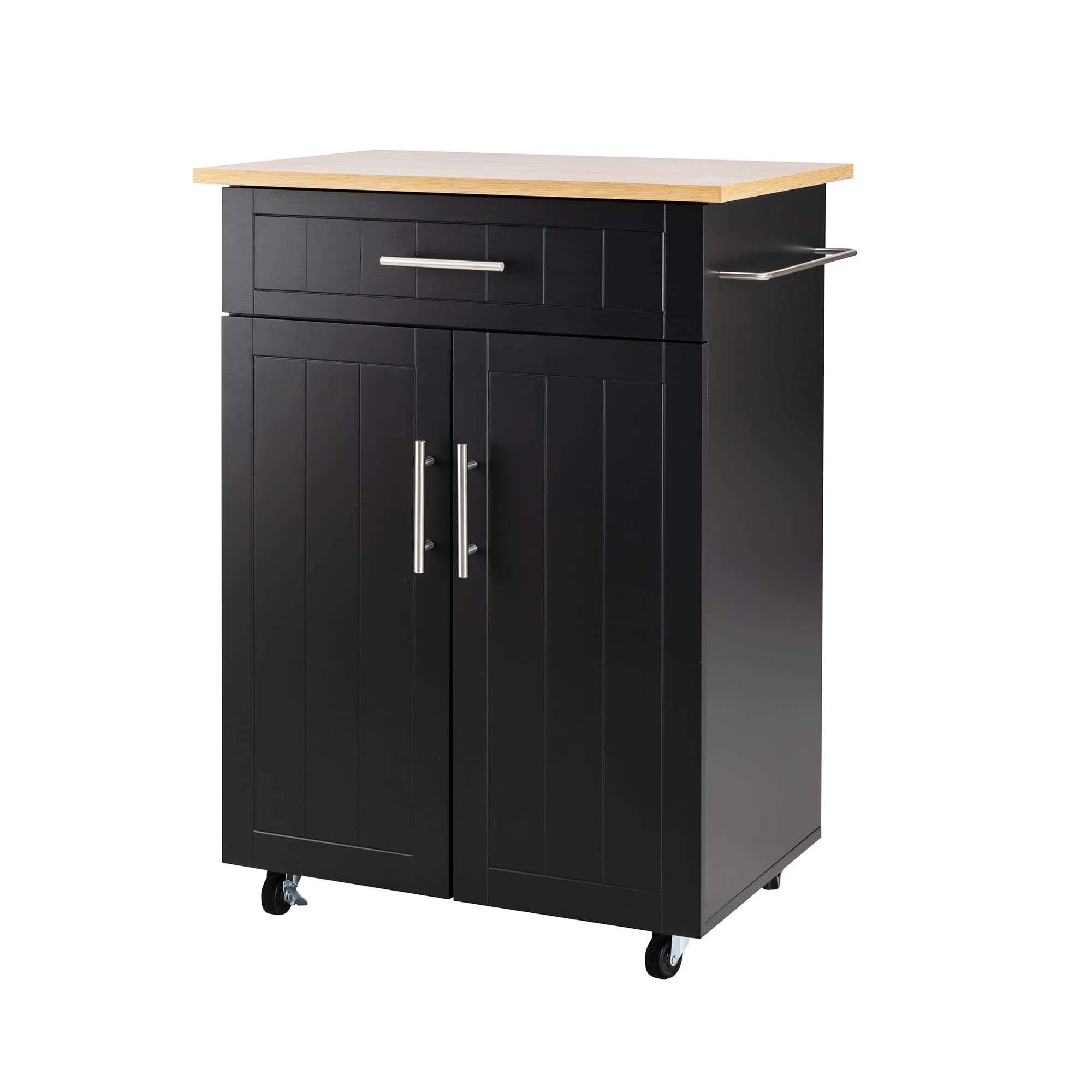 Shintenchi Black Kitchen Island Cart with Storage - Rolling Mobile Worktop with Single Door Cabinet & Drawer - Perfect for Small Kitchens, Dining Rooms & Apartment Cooking Spaces